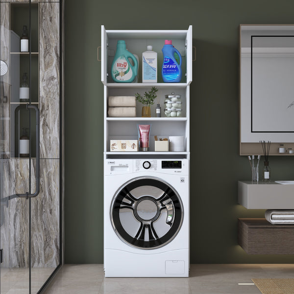 Rani KD140 Çamaşır Makinesi Dolabı 2 Kapaklı 2 Raflı Banyo Dolabı Beyaz