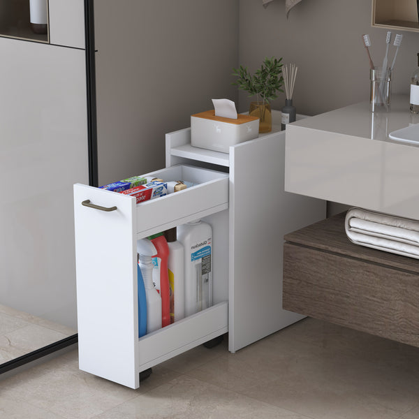 Rani KC108 Banyo Dolabı Tekerlekli Raflı Çekmeceli Çok Amaçlı Dolap Beyaz