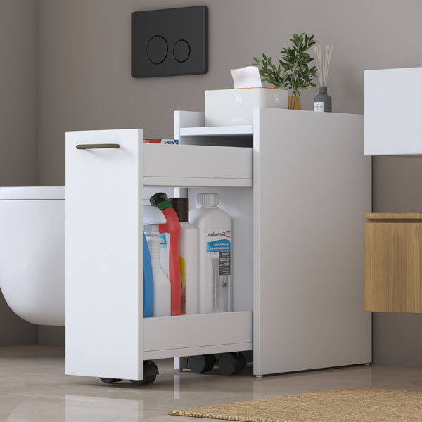 Rani KC108 Banyo Dolabı Tekerlekli Raflı Çekmeceli Çok Amaçlı Dolap Beyaz