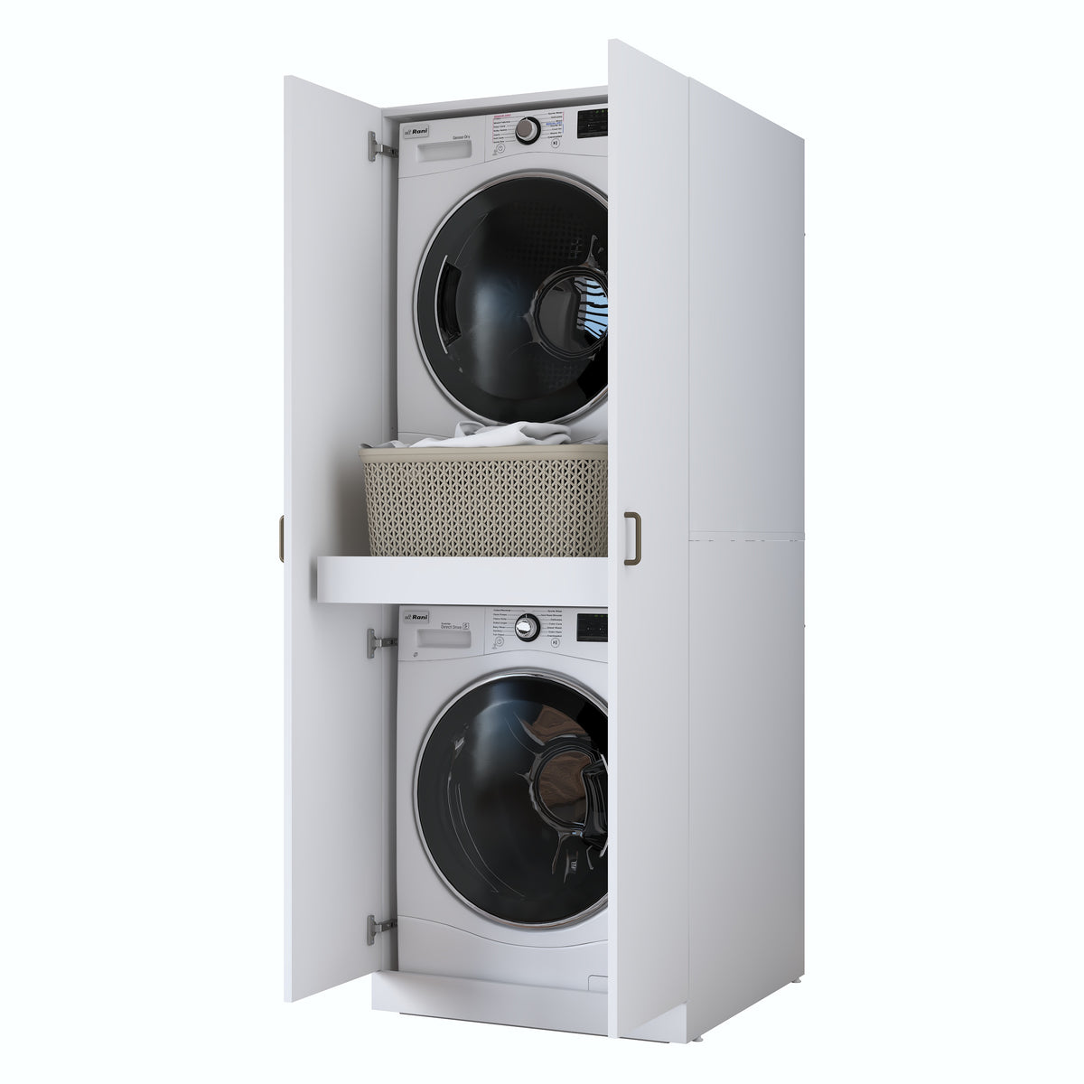 Rani KD125 Çamaşır Makinesi Dolabı 2 Kapaklı Raflı Çekmeceli Banyo Dolabı Beyaz