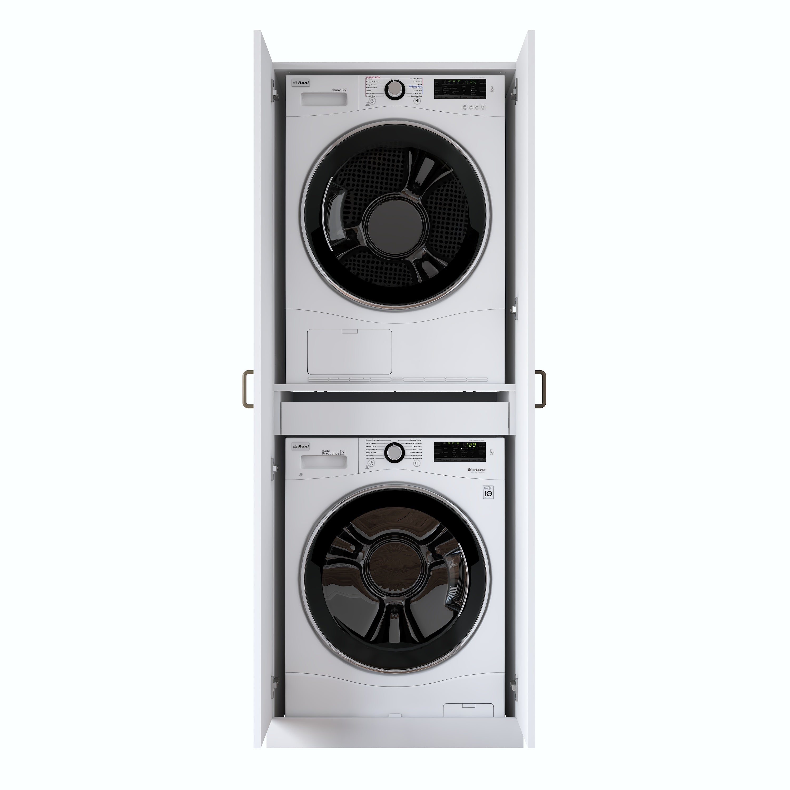 Rani KD125 Çamaşır Makinesi Dolabı 2 Kapaklı Raflı Çekmeceli Banyo Dolabı Beyaz