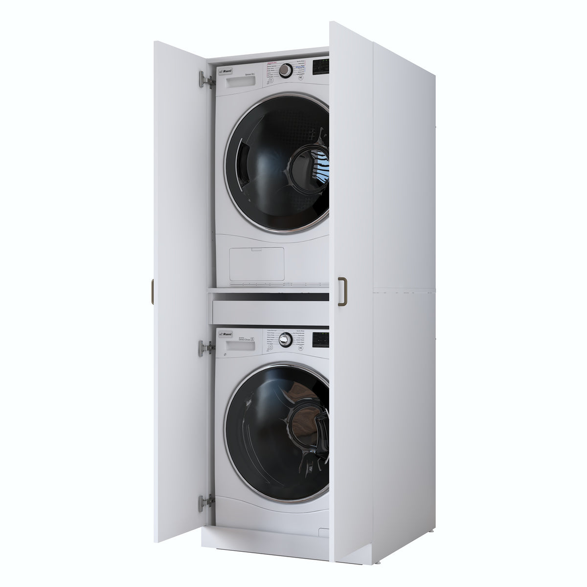 Rani KD125 Çamaşır Makinesi Dolabı 2 Kapaklı Raflı Çekmeceli Banyo Dolabı Beyaz