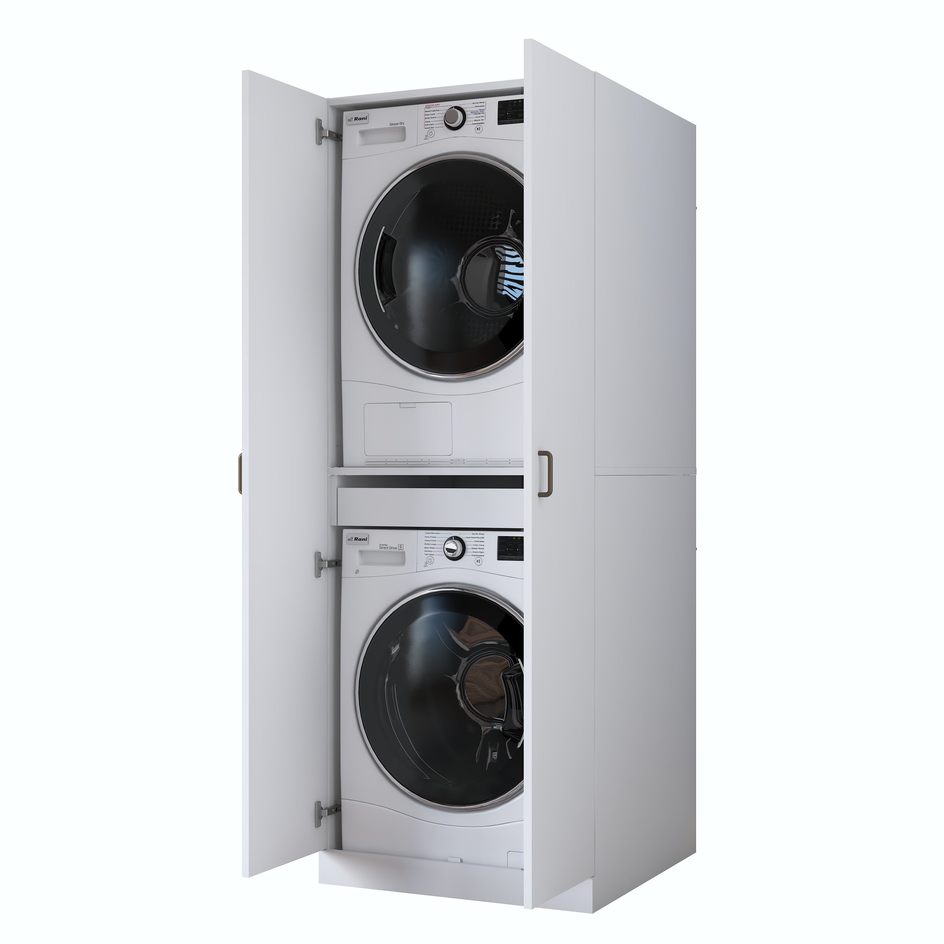 Rani KD125 Çamaşır Makinesi Dolabı 2 Kapaklı Raflı Çekmeceli Banyo Dolabı Beyaz