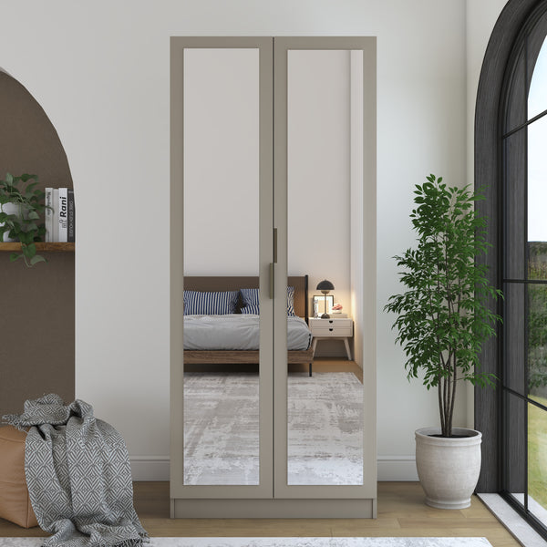 Rani BA365 Gardırop Aynalı 2 Kapaklı Raflı 2 Askılı Elbise Dolabı Kumtaşı