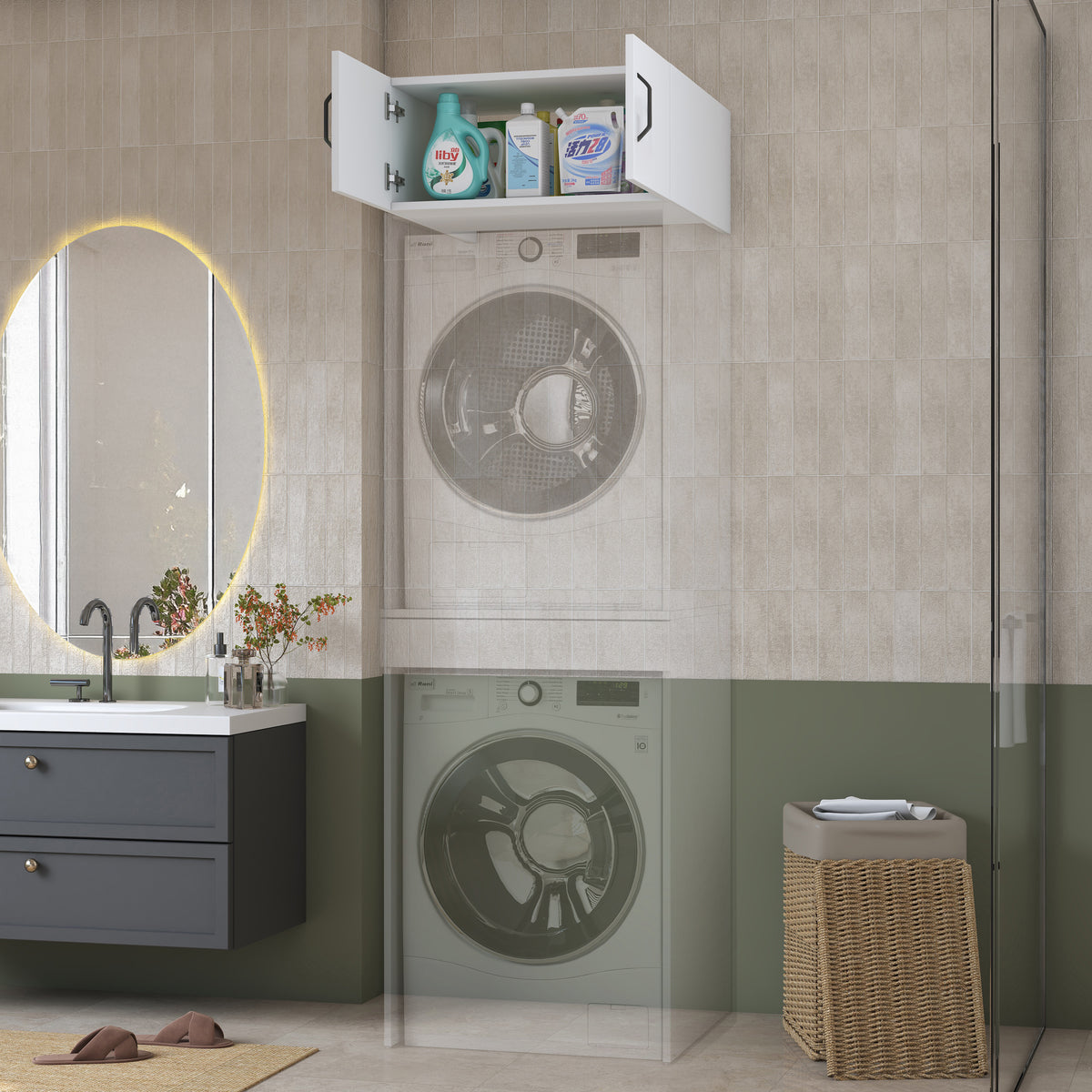 Rani KD124 Çamaşır Makinesi Dolabı 2 Kapaklı Üst Modül Beyaz