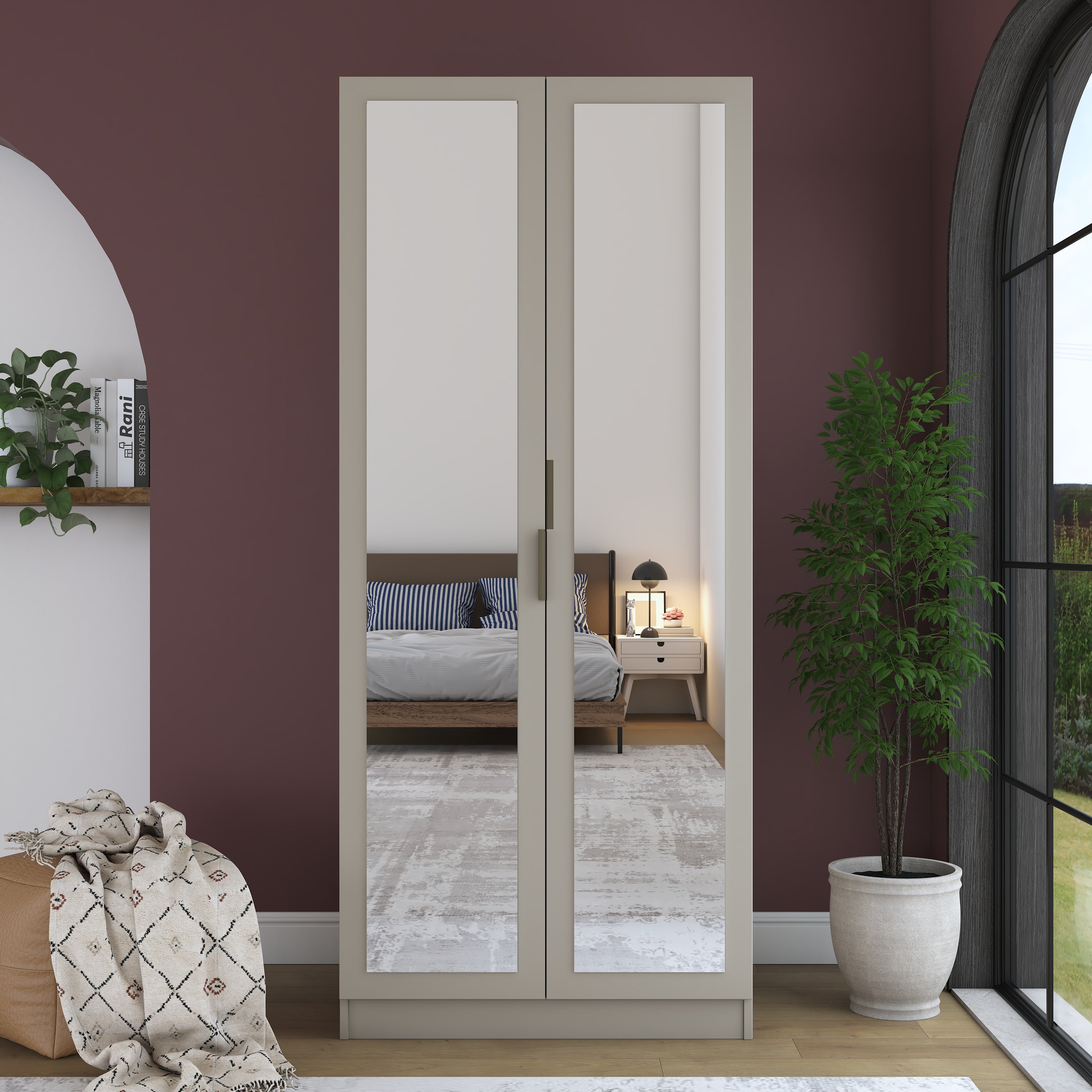 Rani BA367 Gardırop 2 Kapaklı Raflı Askılı Elbise Dolabı Kumtaşı