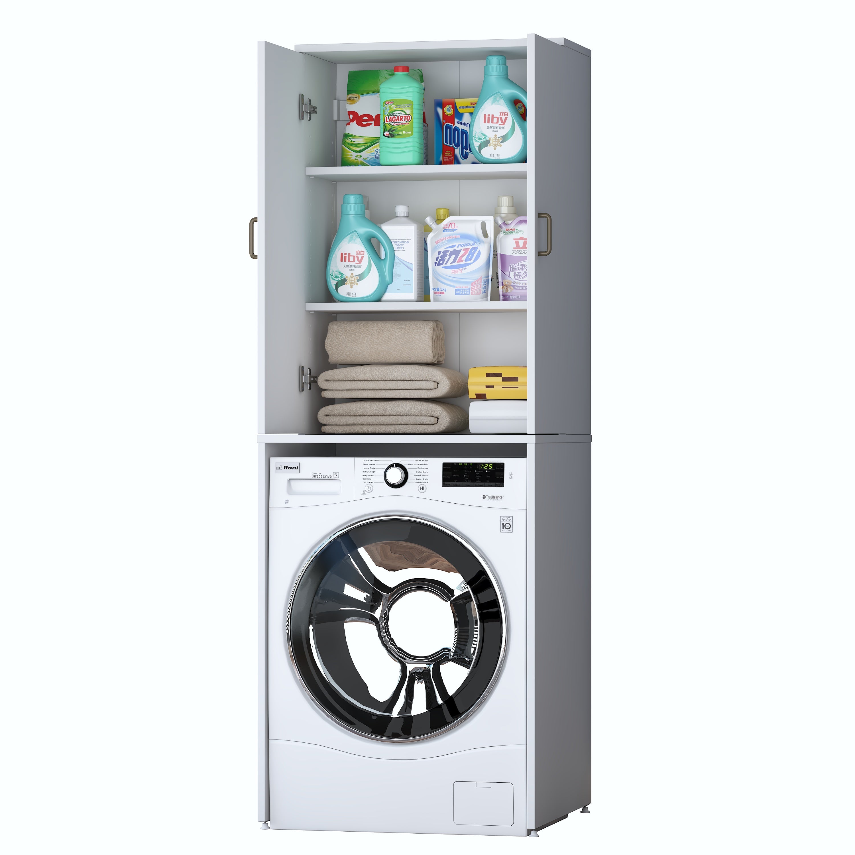 Rani KD135 Çamaşır Makinesi Dolabı 2 Raflı Kapaklı Banyo Dolabı Beyaz