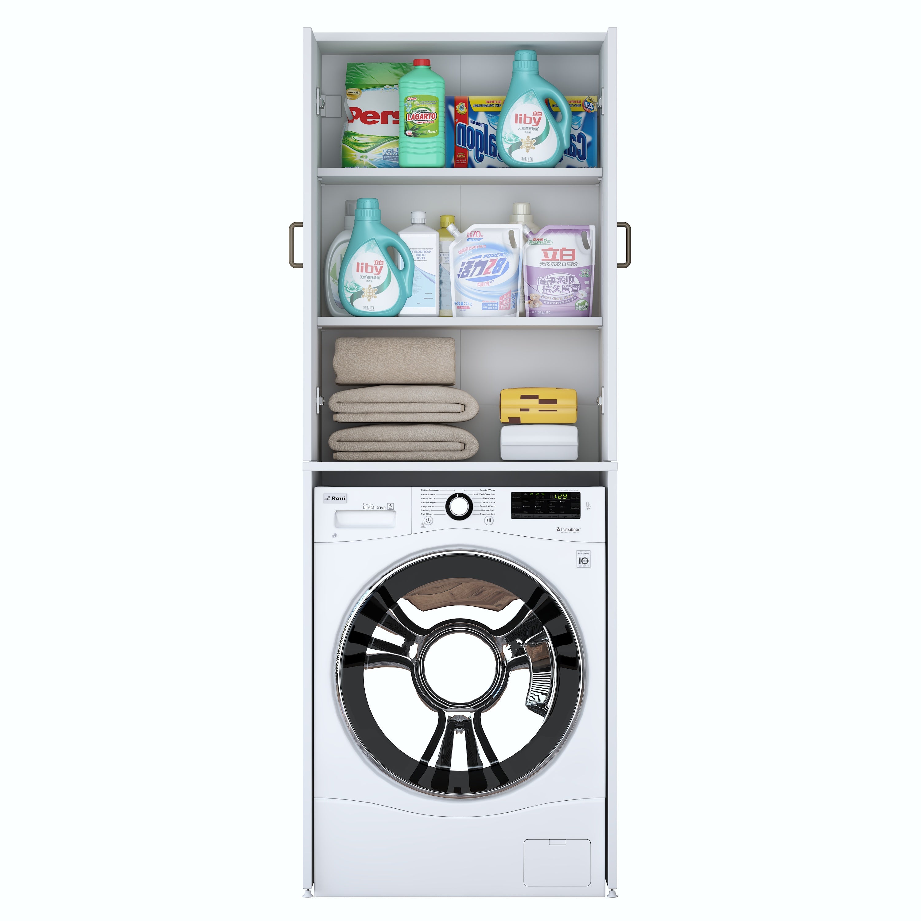 Rani KD135 Çamaşır Makinesi Dolabı 2 Raflı Kapaklı Banyo Dolabı Beyaz