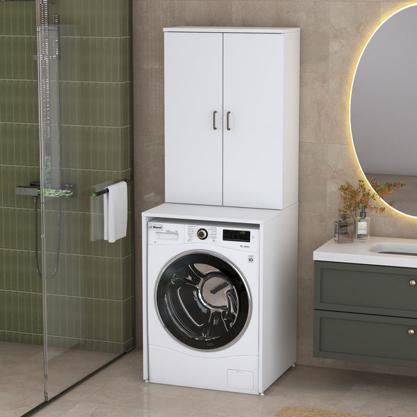 Rani KD135 Çamaşır Makinesi Dolabı 2 Raflı Kapaklı Banyo Dolabı Beyaz