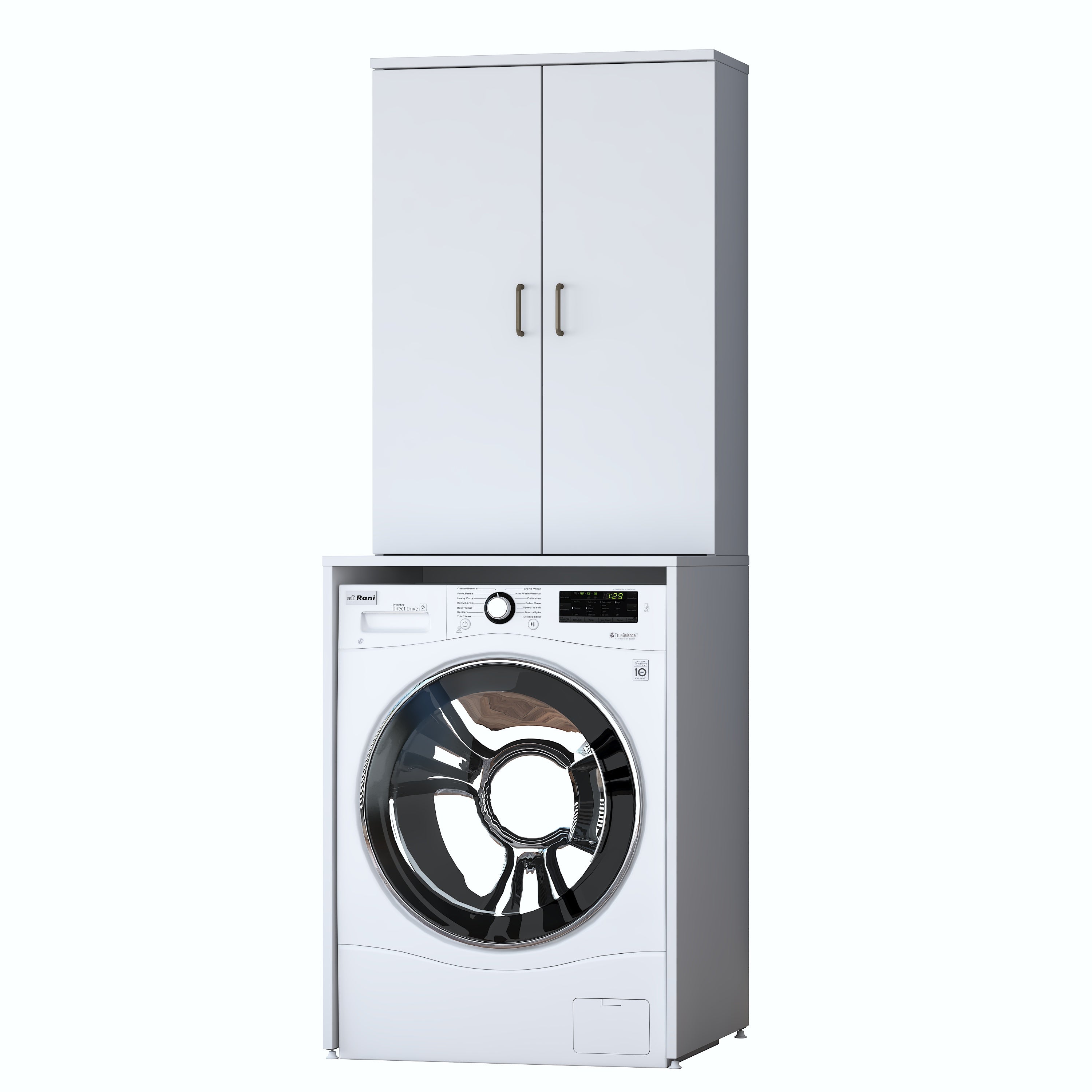 Rani KD135 Çamaşır Makinesi Dolabı 2 Raflı Kapaklı Banyo Dolabı Beyaz