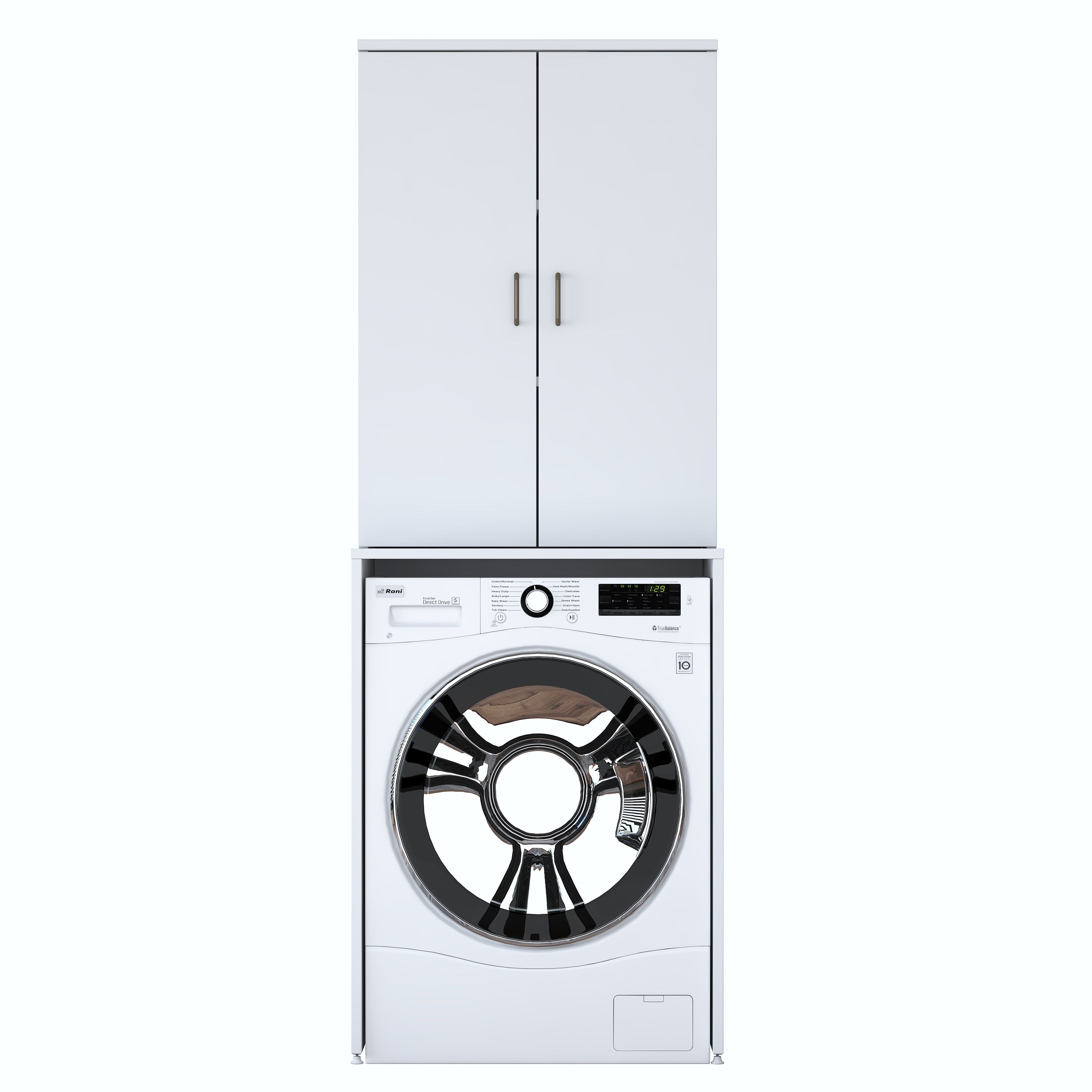 Rani KD135 Çamaşır Makinesi Dolabı 2 Raflı Kapaklı Banyo Dolabı Beyaz