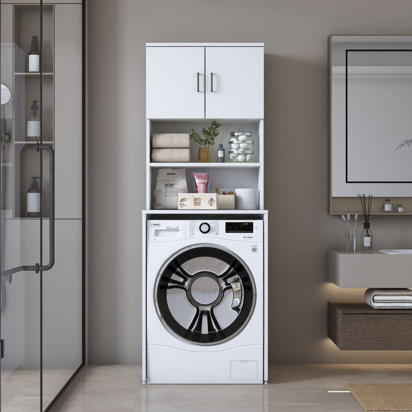 Rani KD137 Çamaşır Makinesi Dolabı 2 Kapaklı 2 Raflı Banyo Dolabı Beyaz