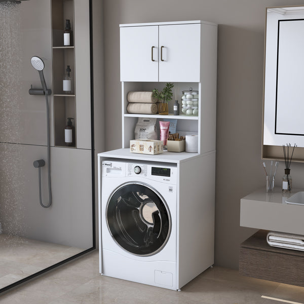 Rani KD137 Çamaşır Makinesi Dolabı 2 Kapaklı 2 Raflı Banyo Dolabı Beyaz