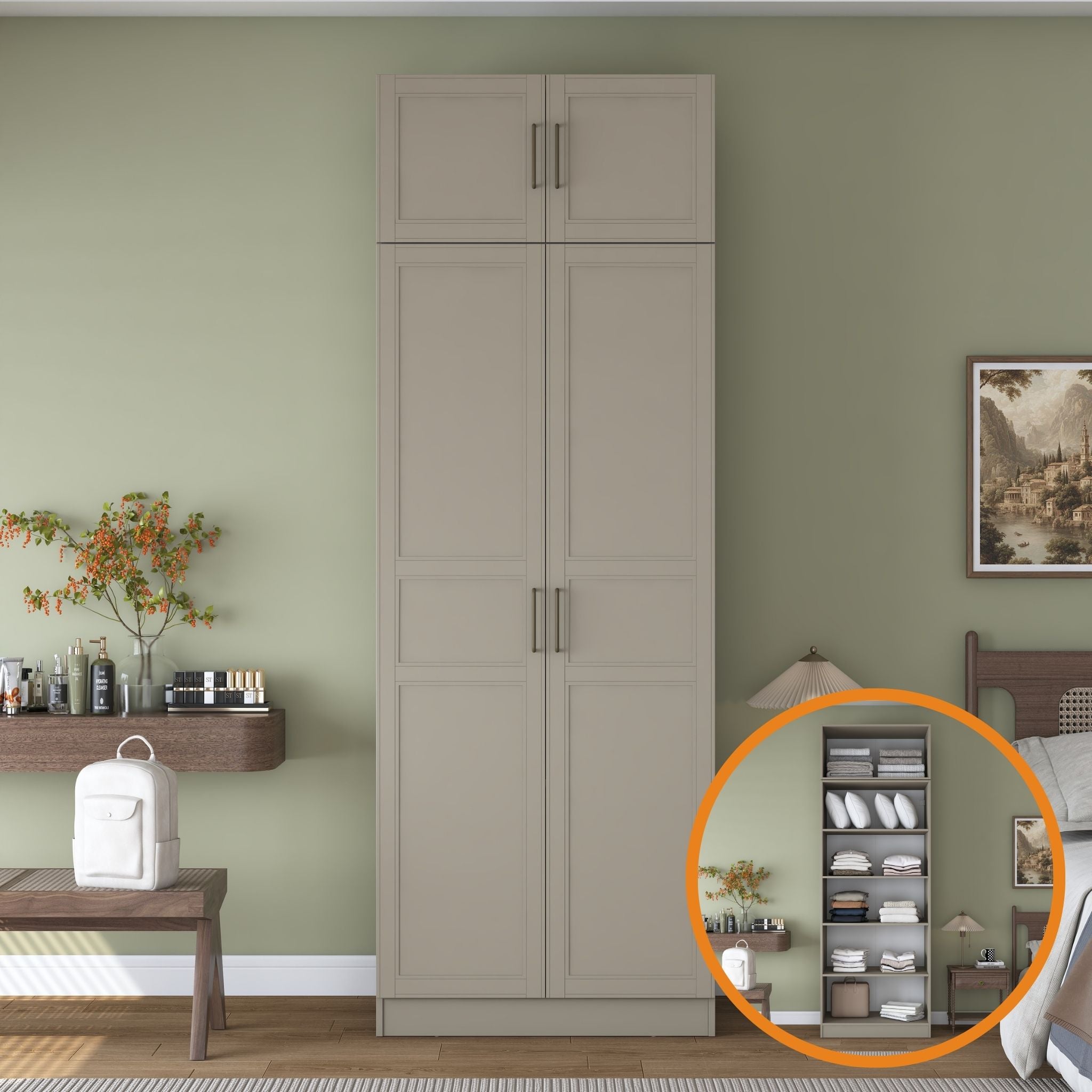 Rani BA359 Membran Kapaklı Gardırop 2 Kapaklı Raflı Elbise Dolabı Kumtaşı