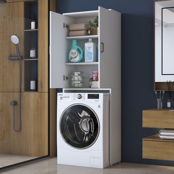 Rani KD138 Çamaşır Makinesi Dolabı 2 Kapaklı 2 Raflı Banyo Dolabı Beyaz