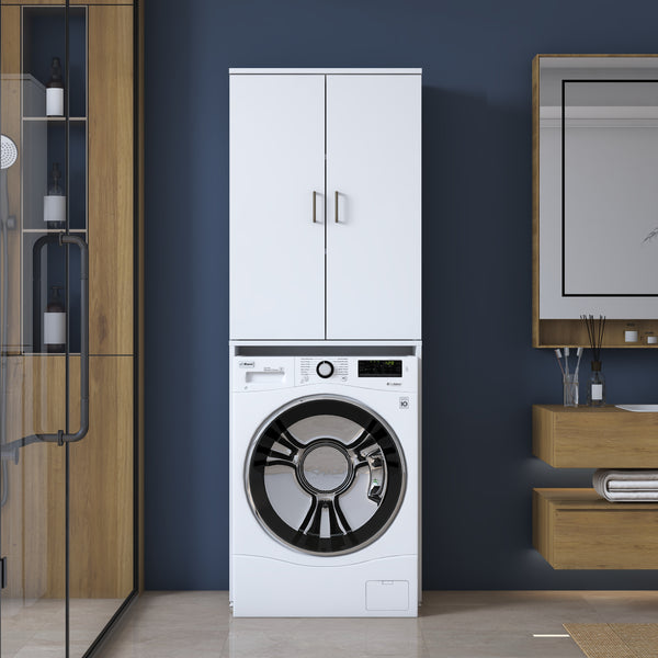 Rani KD138 Çamaşır Makinesi Dolabı 2 Kapaklı 2 Raflı Banyo Dolabı Beyaz