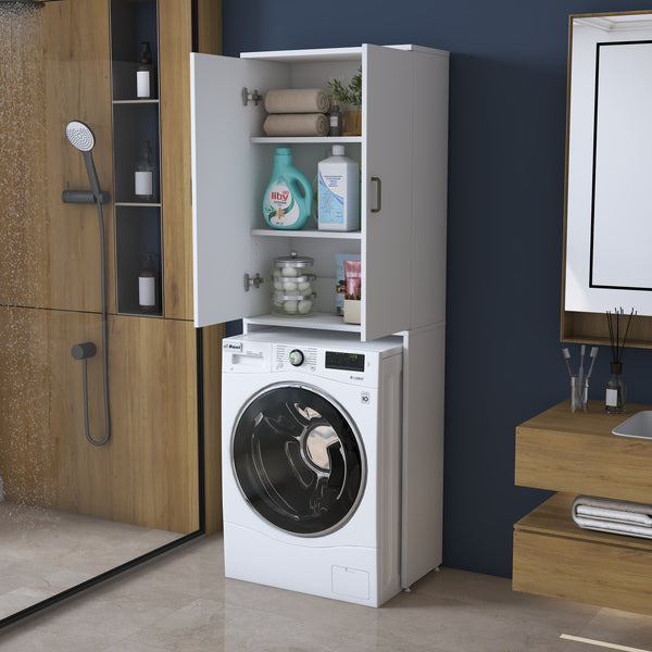 Rani KD138 Çamaşır Makinesi Dolabı 2 Kapaklı 2 Raflı Banyo Dolabı Beyaz