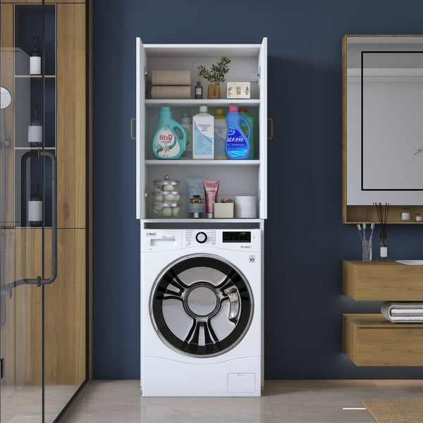 Rani KD138 Çamaşır Makinesi Dolabı 2 Kapaklı 2 Raflı Banyo Dolabı Beyaz