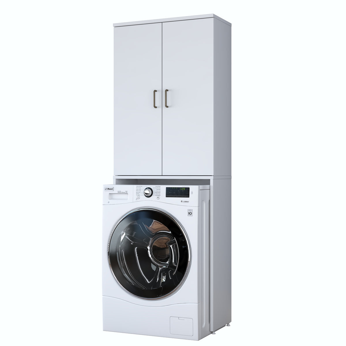 Rani KD138 Çamaşır Makinesi Dolabı 2 Kapaklı 2 Raflı Banyo Dolabı Beyaz