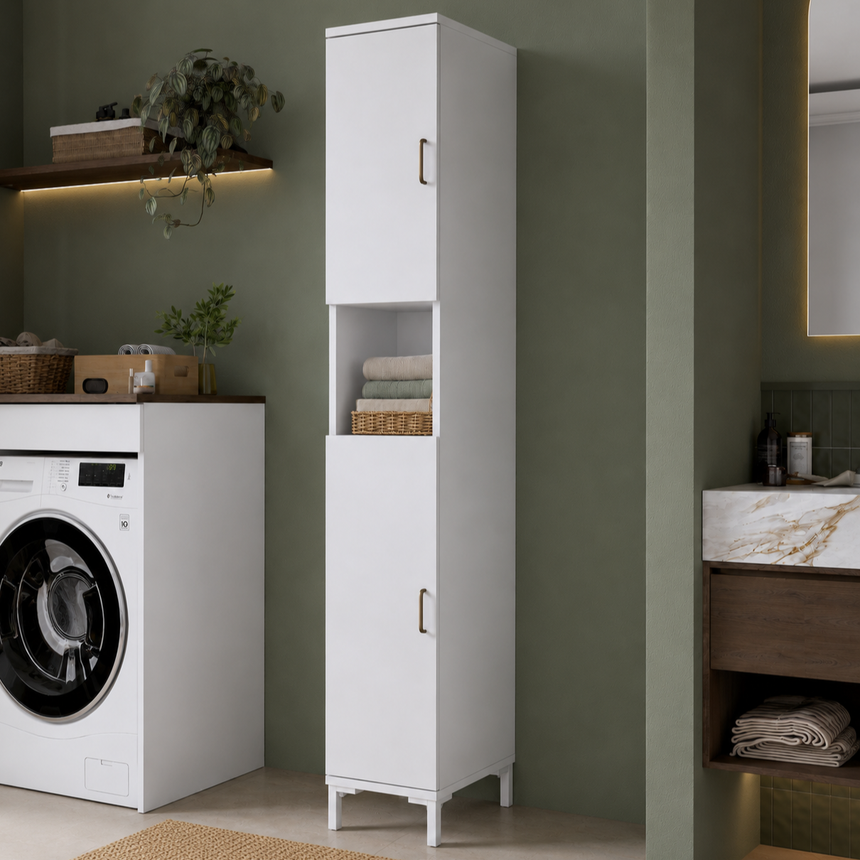 Rani KC113 Banyo Dolabı 2 Kapaklı 5 Raflı Çok Amaçlı Dolap Beyaz