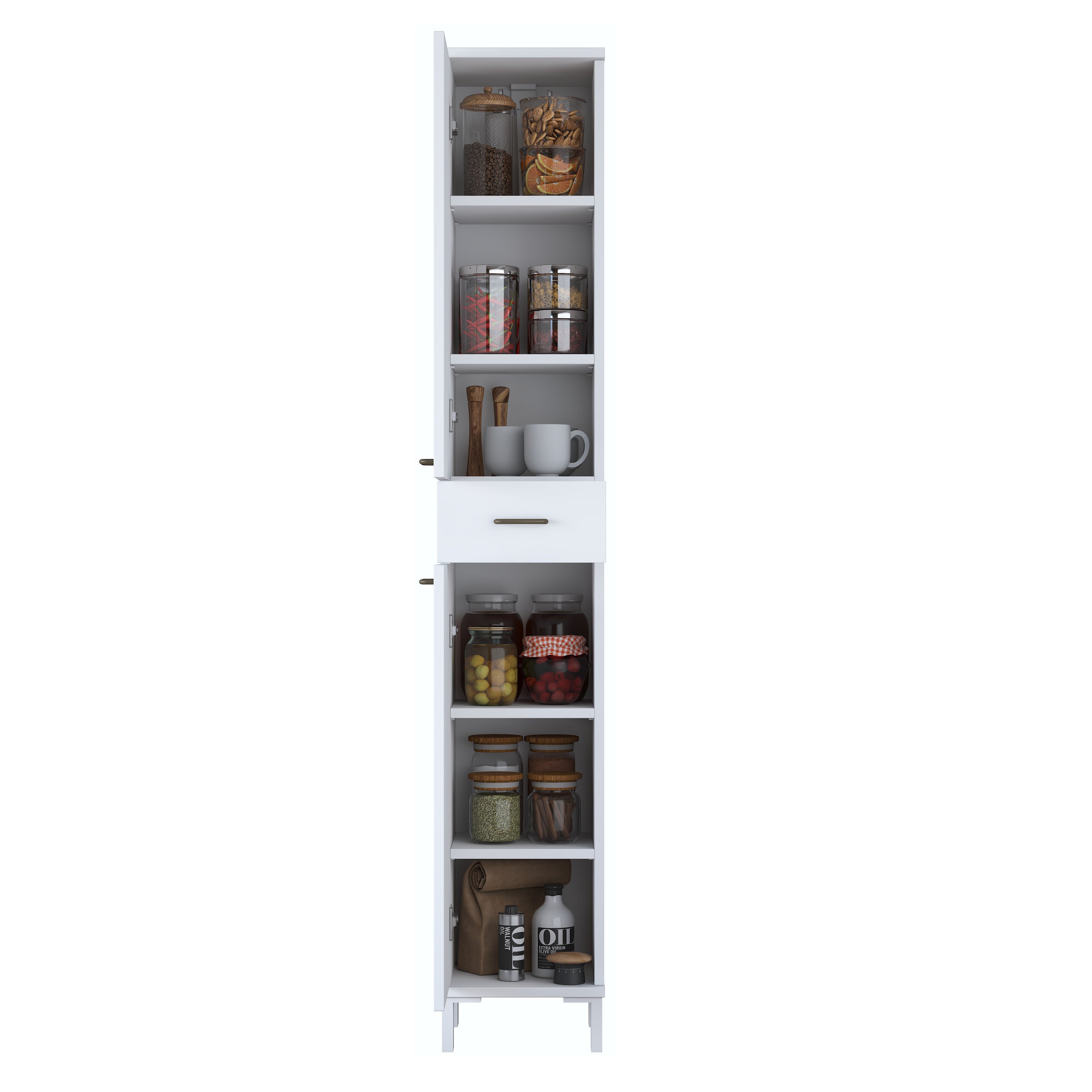 Rani KC112 Banyo Dolabı 2 Kapaklı 4 Raflı Çekmeceli Çok Amaçlı Dolap Beyaz