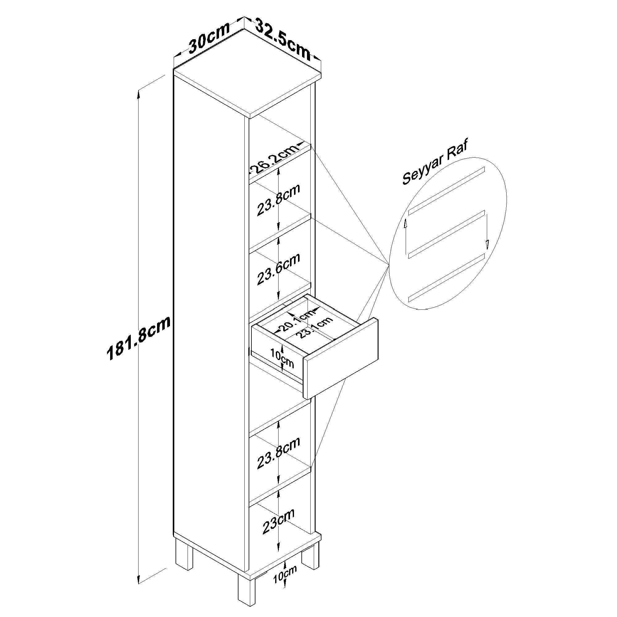 Rani KC112 Banyo Dolabı 2 Kapaklı 4 Raflı Çekmeceli Çok Amaçlı Dolap Beyaz