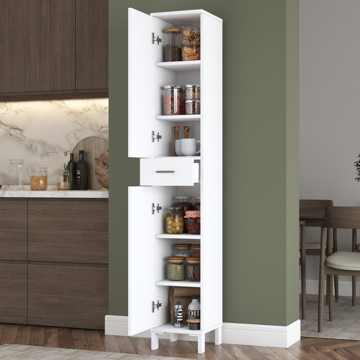Rani KC112 Banyo Dolabı 2 Kapaklı 4 Raflı Çekmeceli Çok Amaçlı Dolap Beyaz