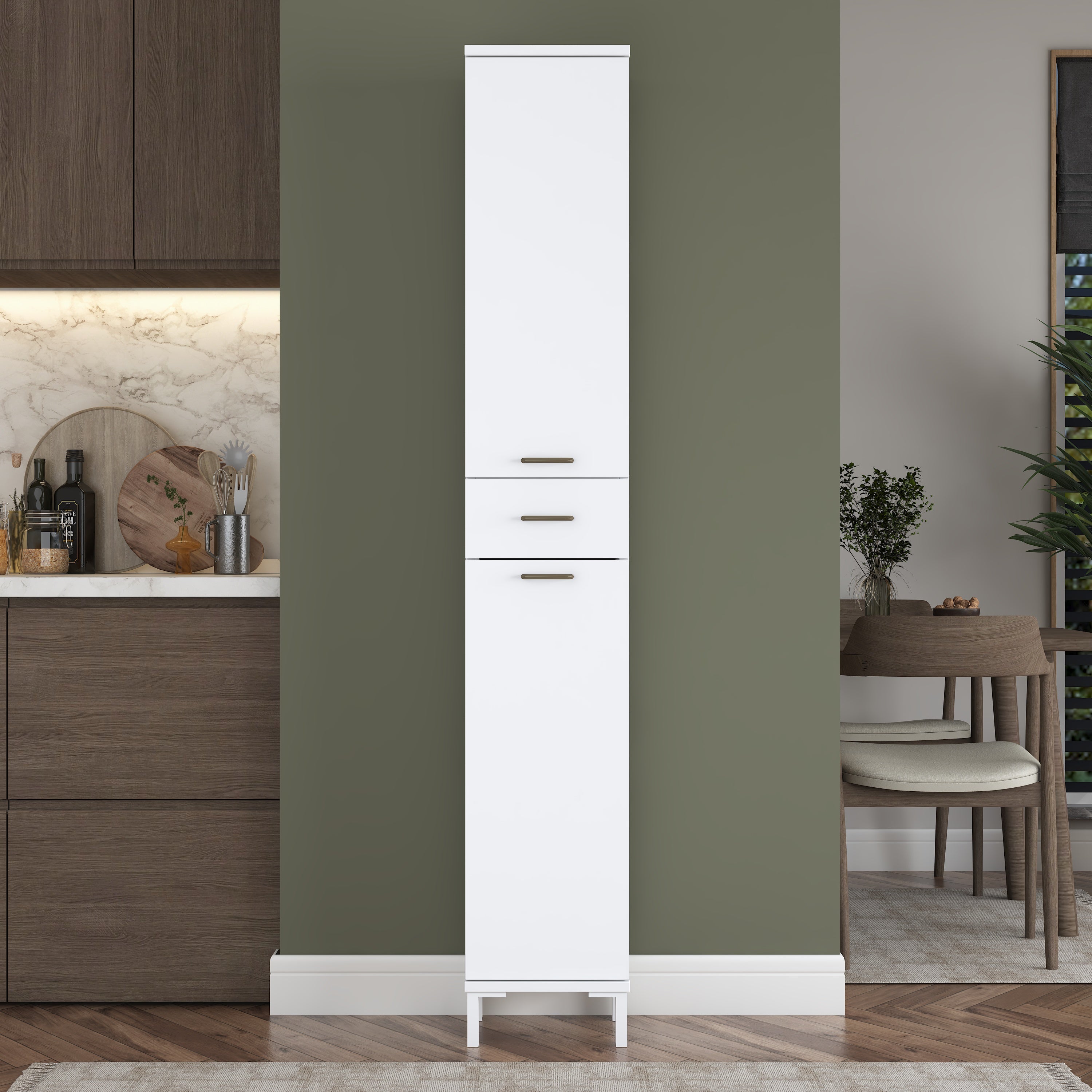 Rani KC112 Banyo Dolabı 2 Kapaklı 4 Raflı Çekmeceli Çok Amaçlı Dolap Beyaz