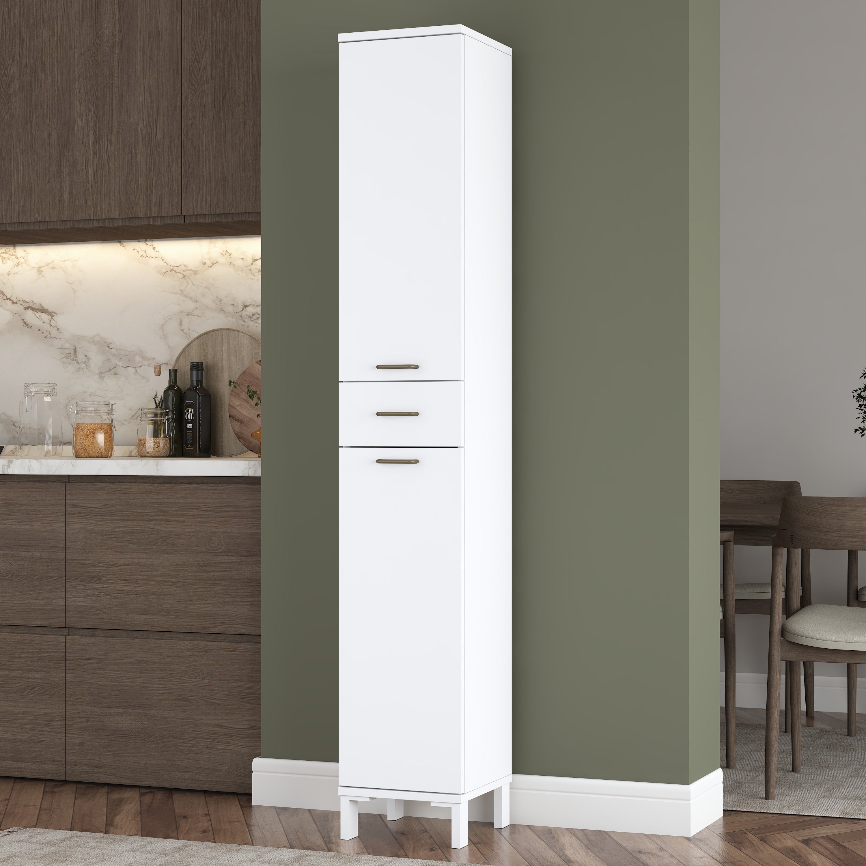Rani KC112 Banyo Dolabı 2 Kapaklı 4 Raflı Çekmeceli Çok Amaçlı Dolap Beyaz