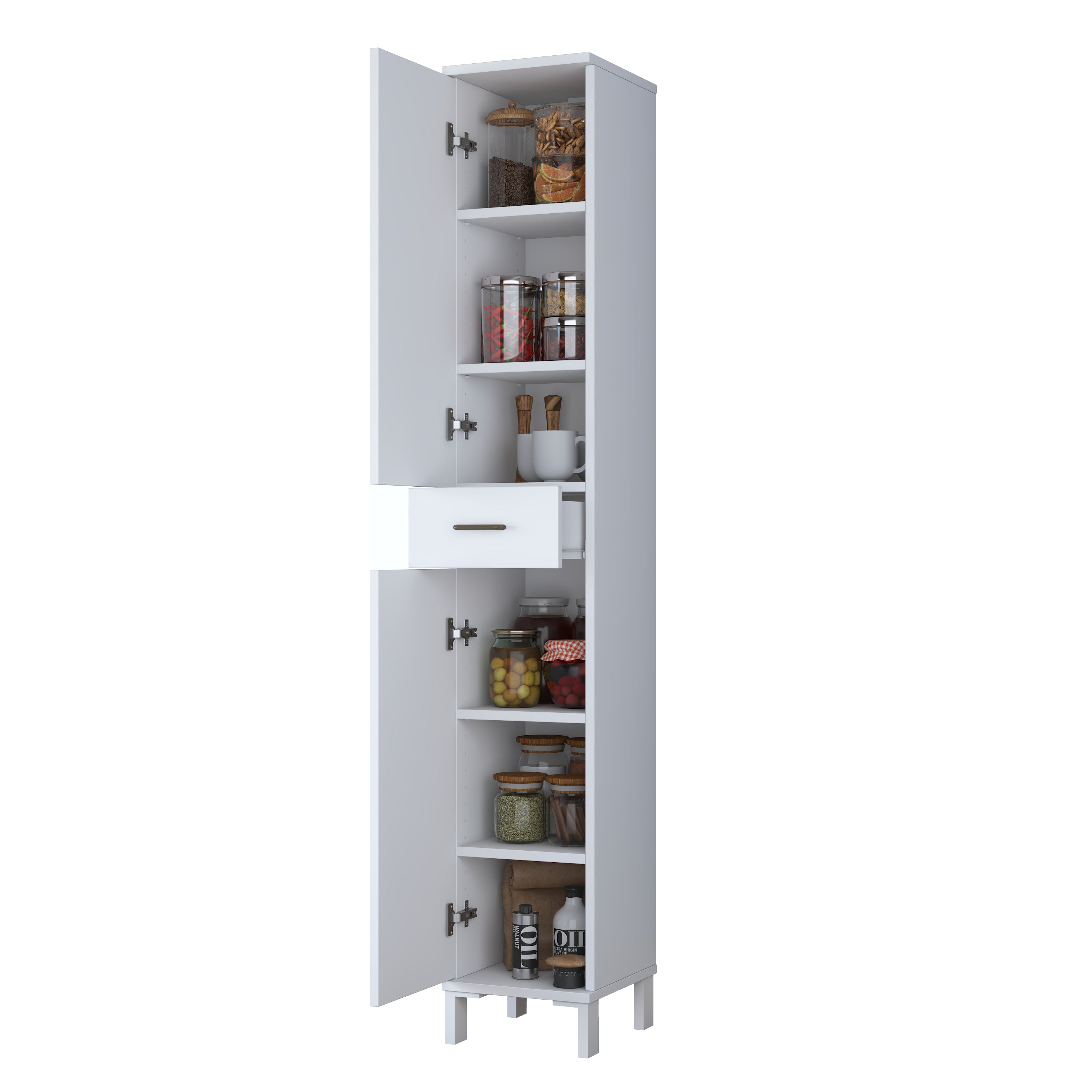 Rani KC112 Banyo Dolabı 2 Kapaklı 4 Raflı Çekmeceli Çok Amaçlı Dolap Beyaz