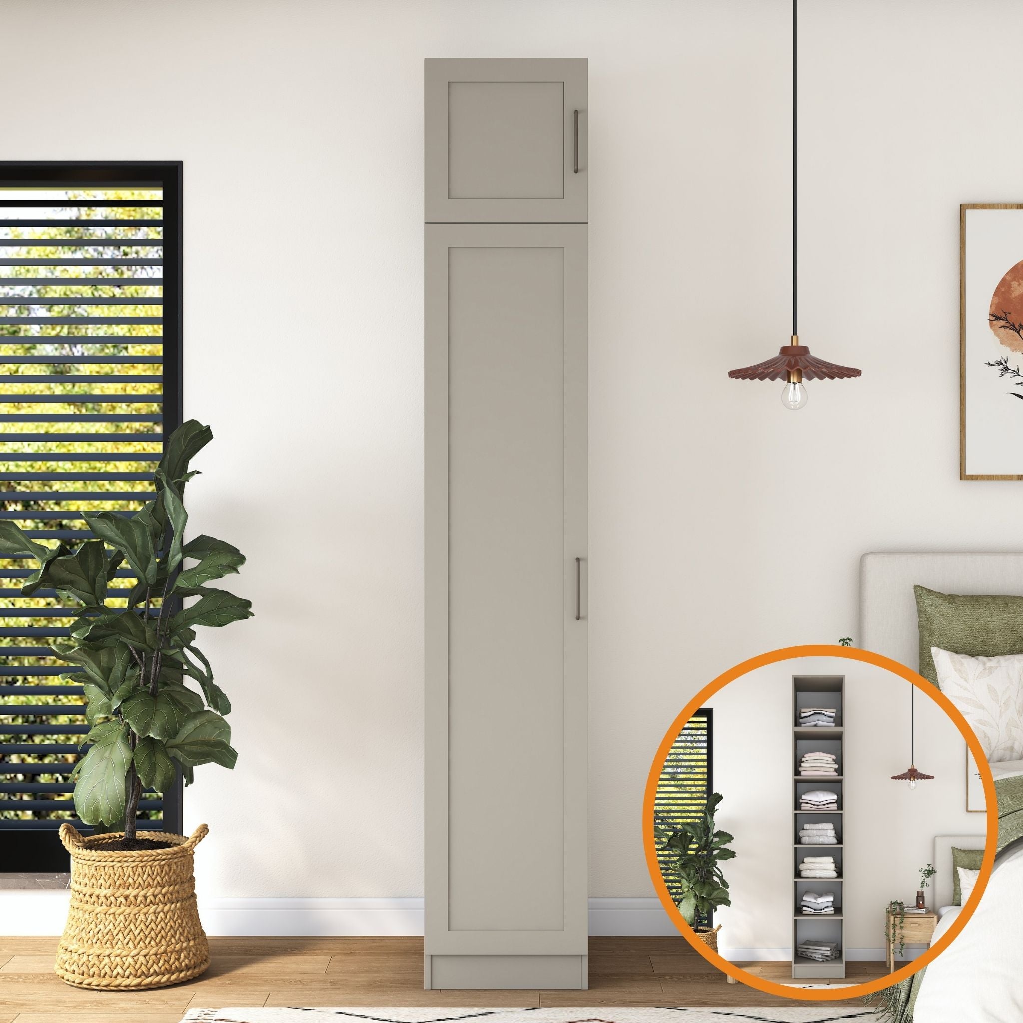 Rani BA314 Membran Kapaklı Gardırop Tek Kapaklı 6 Raflı Elbise Dolabı Kumtaşı