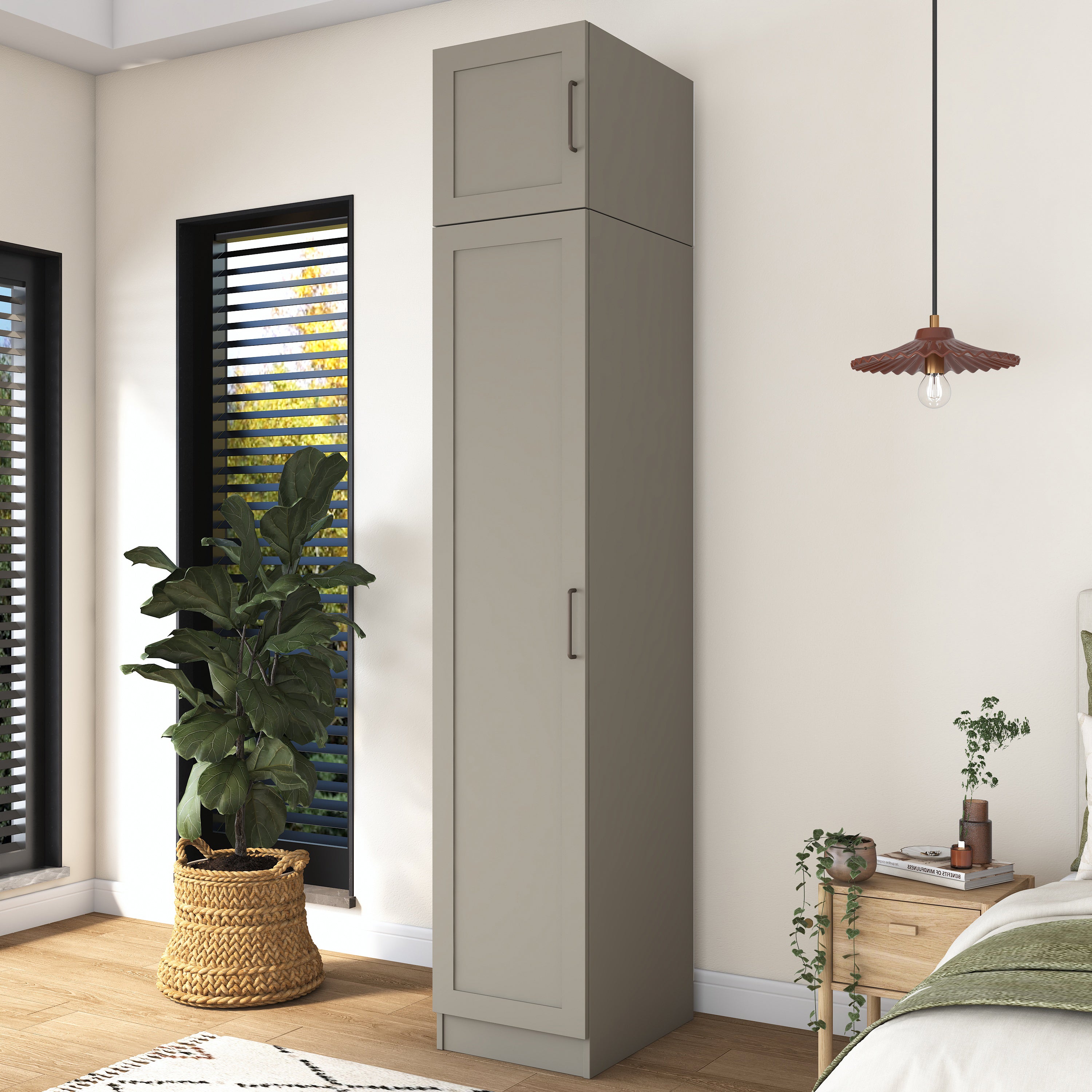 Rani BA314 Membran Kapaklı Gardırop Tek Kapaklı 6 Raflı Elbise Dolabı Kumtaşı