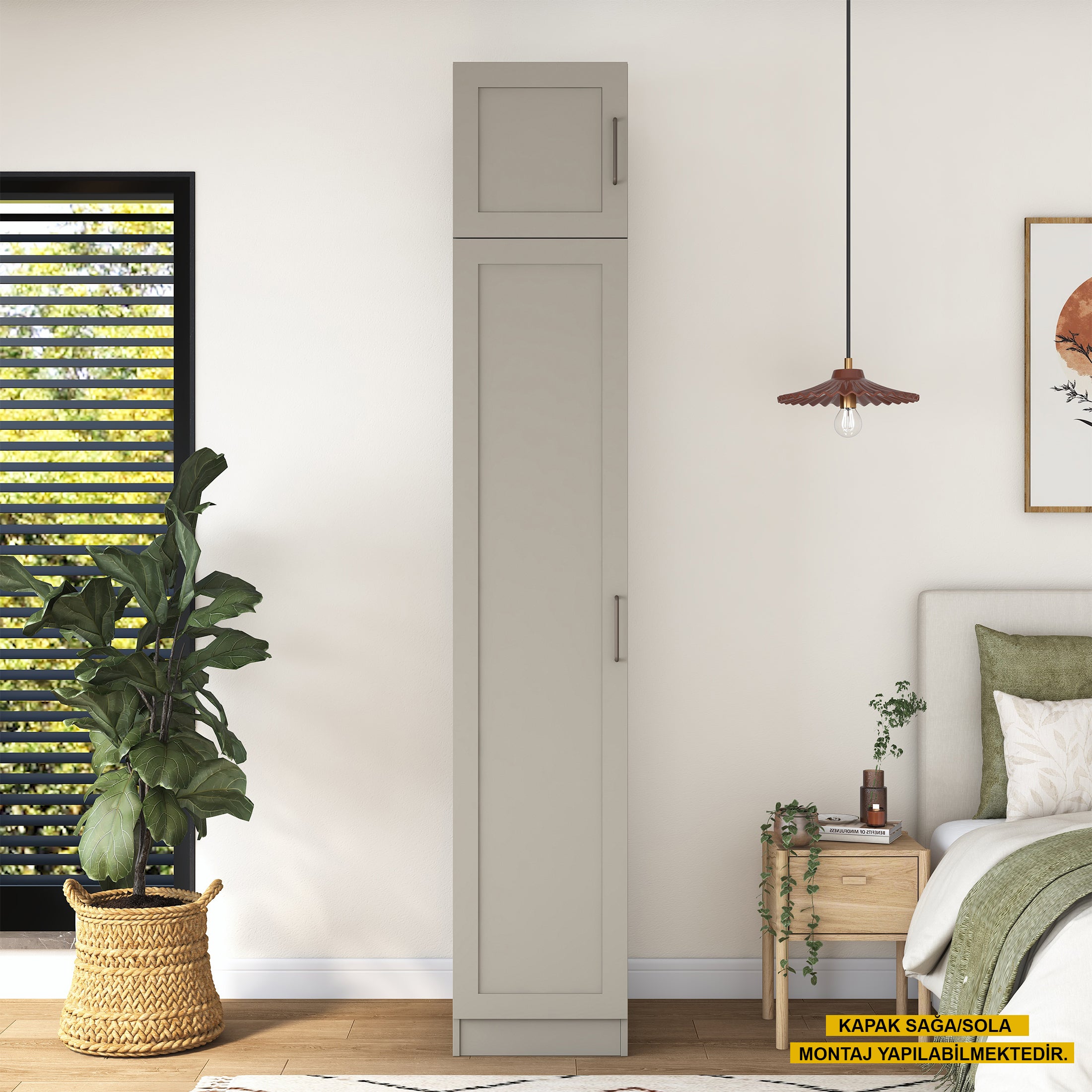 Rani BA314 Membran Kapaklı Gardırop Tek Kapaklı 6 Raflı Elbise Dolabı Kumtaşı