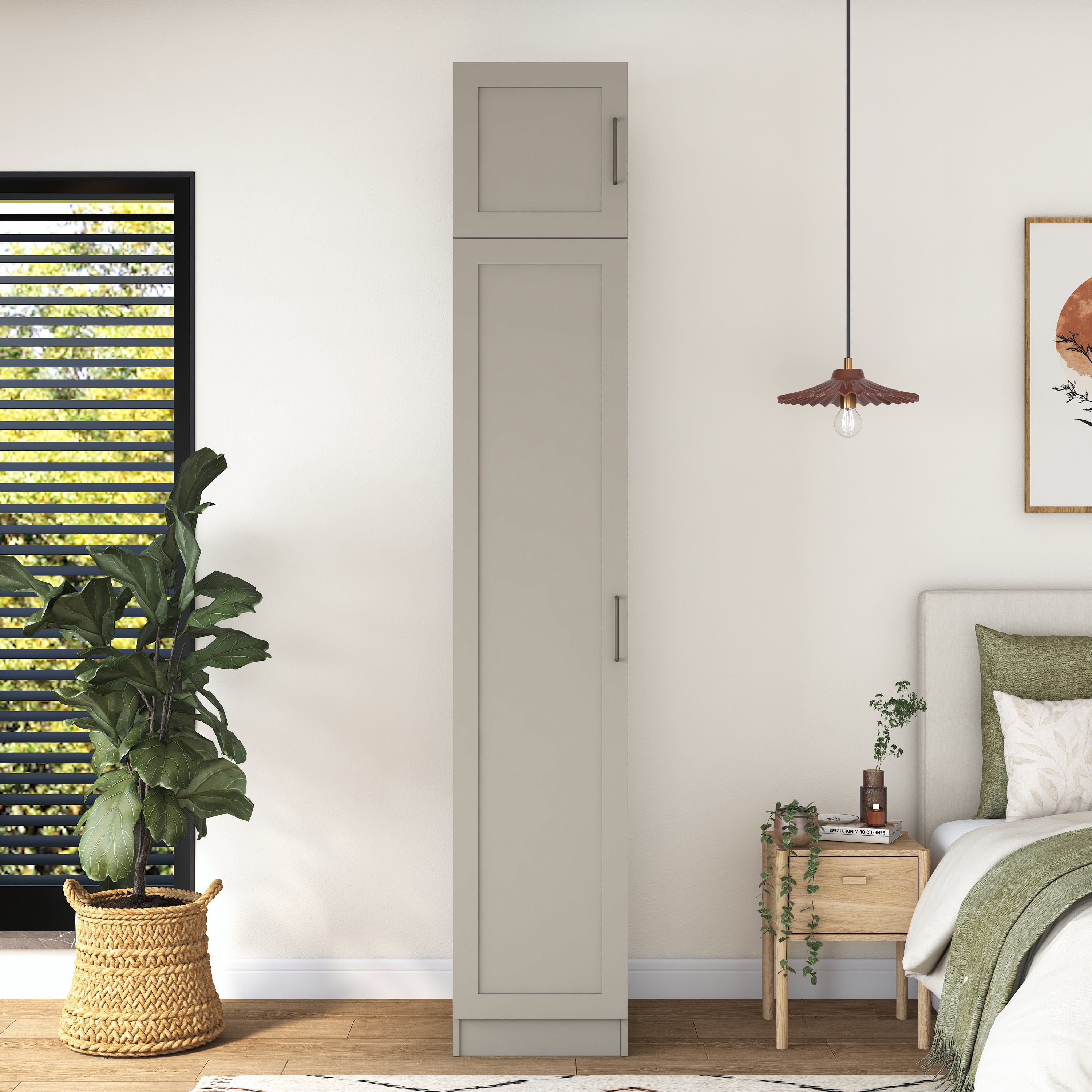 Rani BA314 Membran Kapaklı Gardırop Tek Kapaklı 6 Raflı Elbise Dolabı Kumtaşı