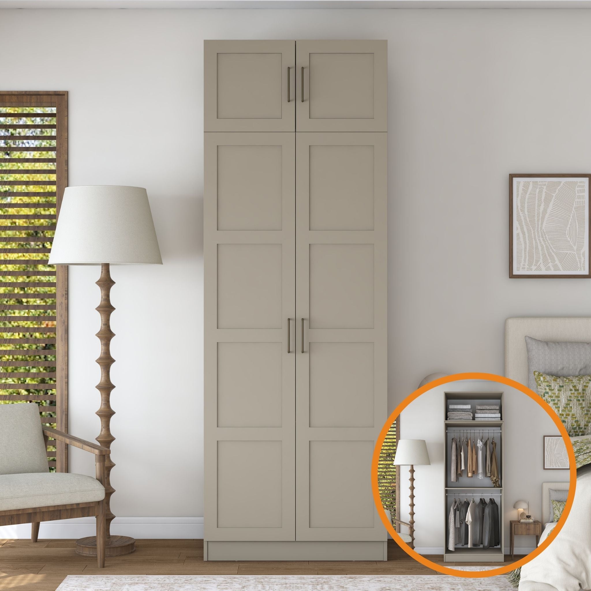 Rani BA325 Membran Kapaklı Gardırop 2 Kapaklı 2 Raflı 2 Askılı Elbise Dolabı Kumtaşı