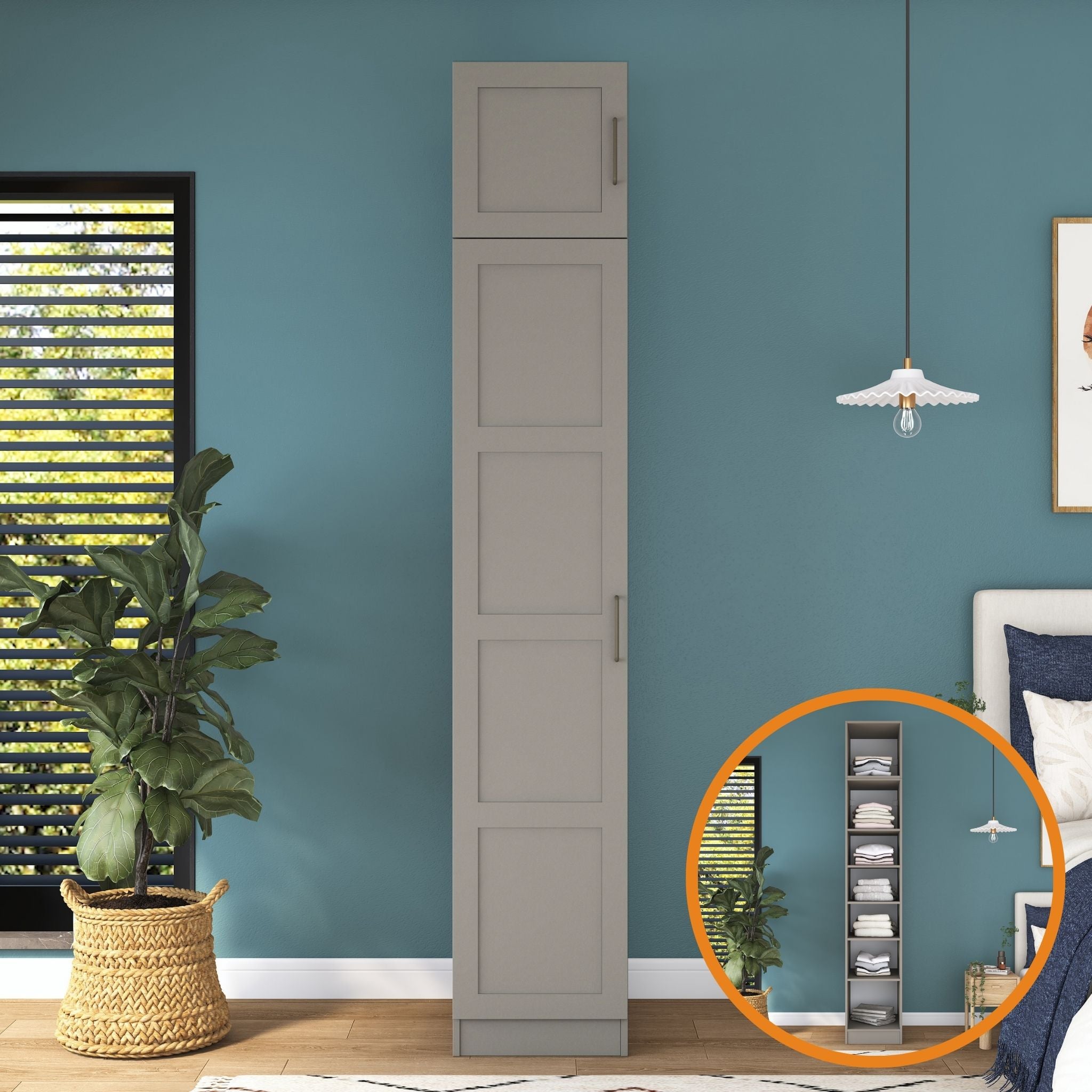 Rani BA312 Membran Kapaklı Gardırop Tek Kapaklı 6 Raflı Elbise Dolabı Kumtaşı