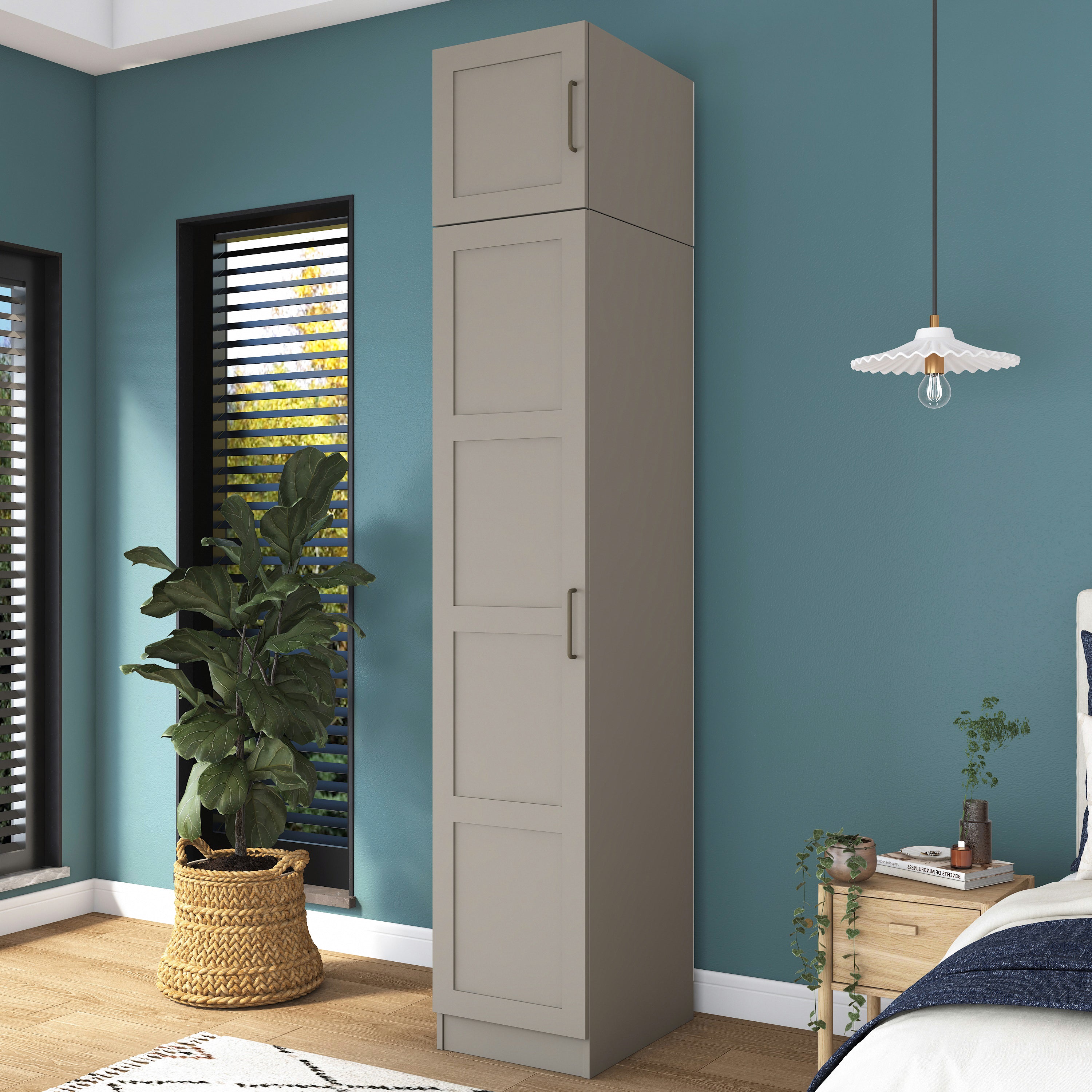 Rani BA312 Membran Kapaklı Gardırop Tek Kapaklı 6 Raflı Elbise Dolabı Kumtaşı