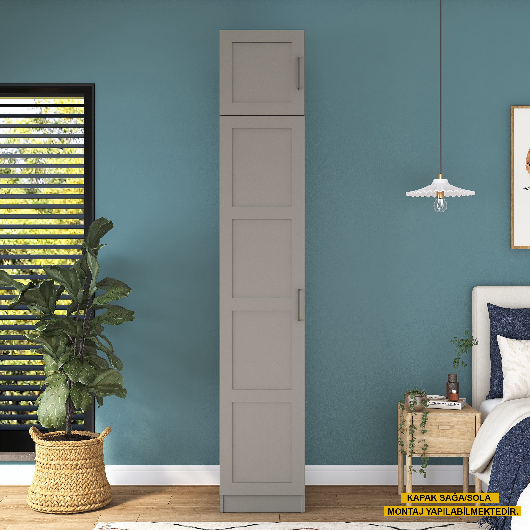 Rani BA312 Membran Kapaklı Gardırop Tek Kapaklı 6 Raflı Elbise Dolabı Kumtaşı