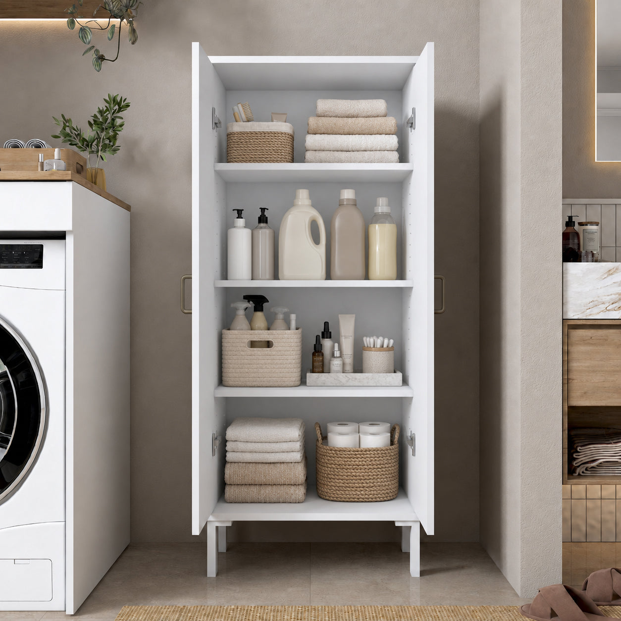 Rani KC114 Banyo Dolabı 2 Kapaklı 3 Raflı Çok Amaçlı Dolap Beyaz