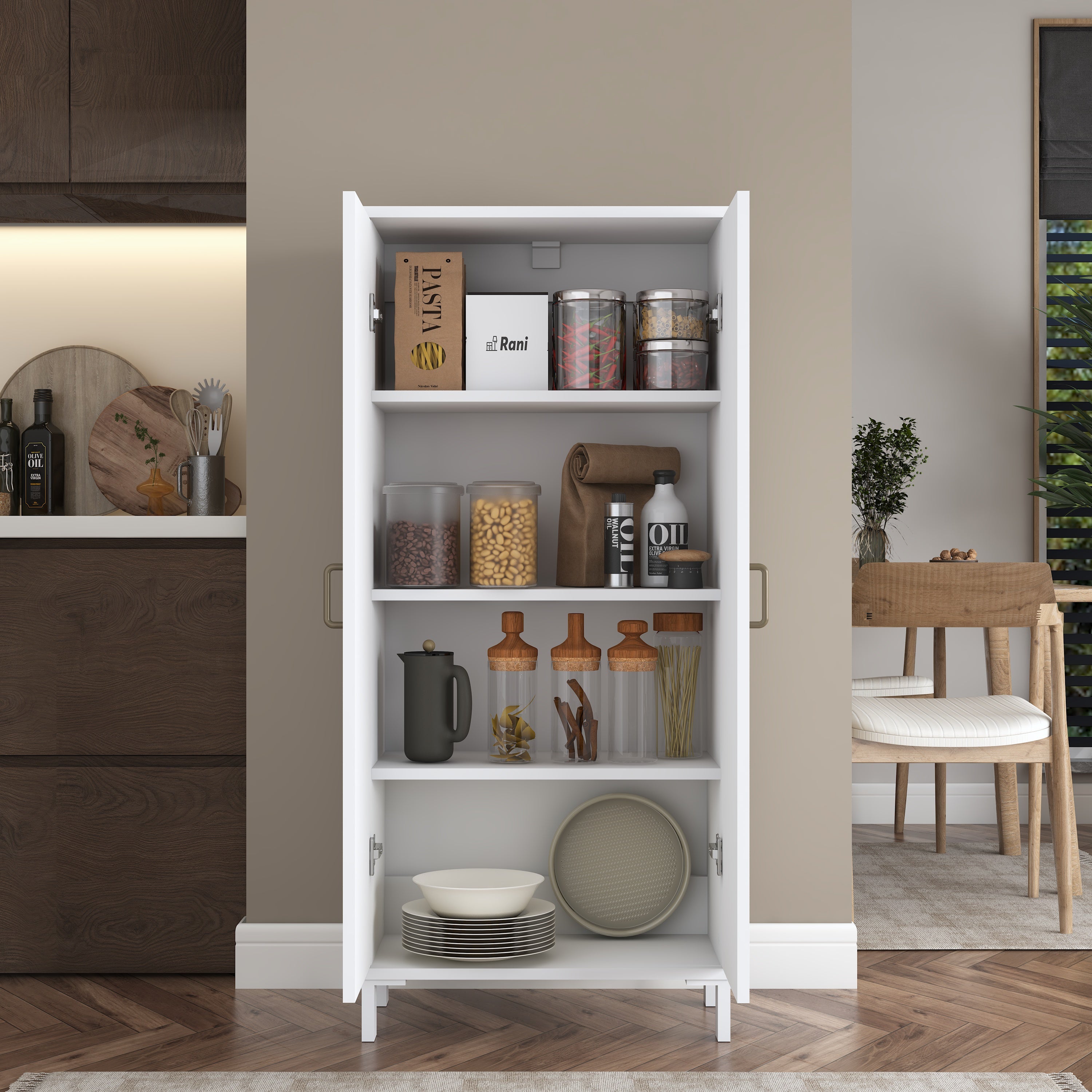 Rani KC114 Banyo Dolabı 2 Kapaklı 3 Raflı Çok Amaçlı Dolap Beyaz