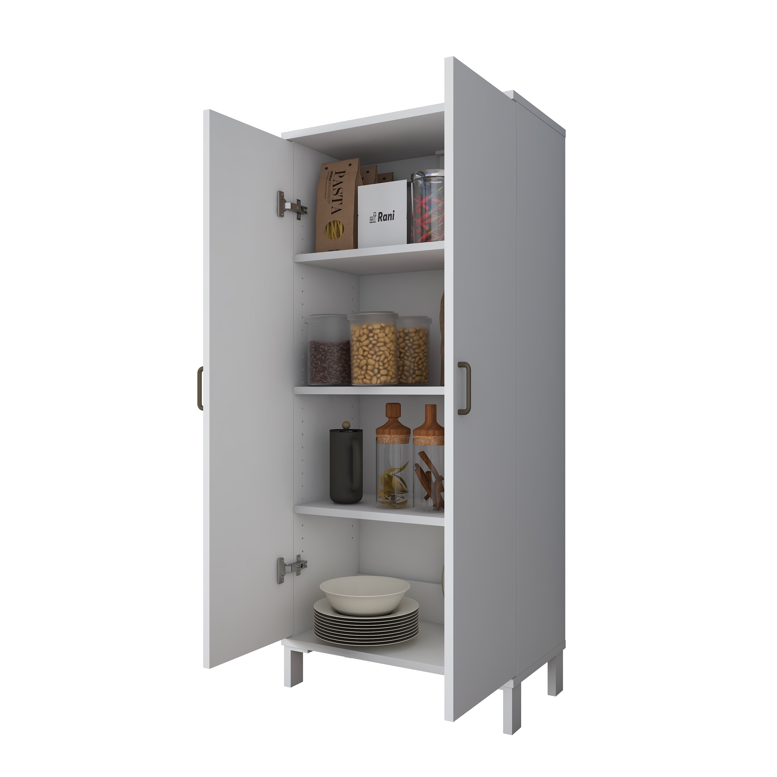 Rani KC114 Banyo Dolabı 2 Kapaklı 3 Raflı Çok Amaçlı Dolap Beyaz