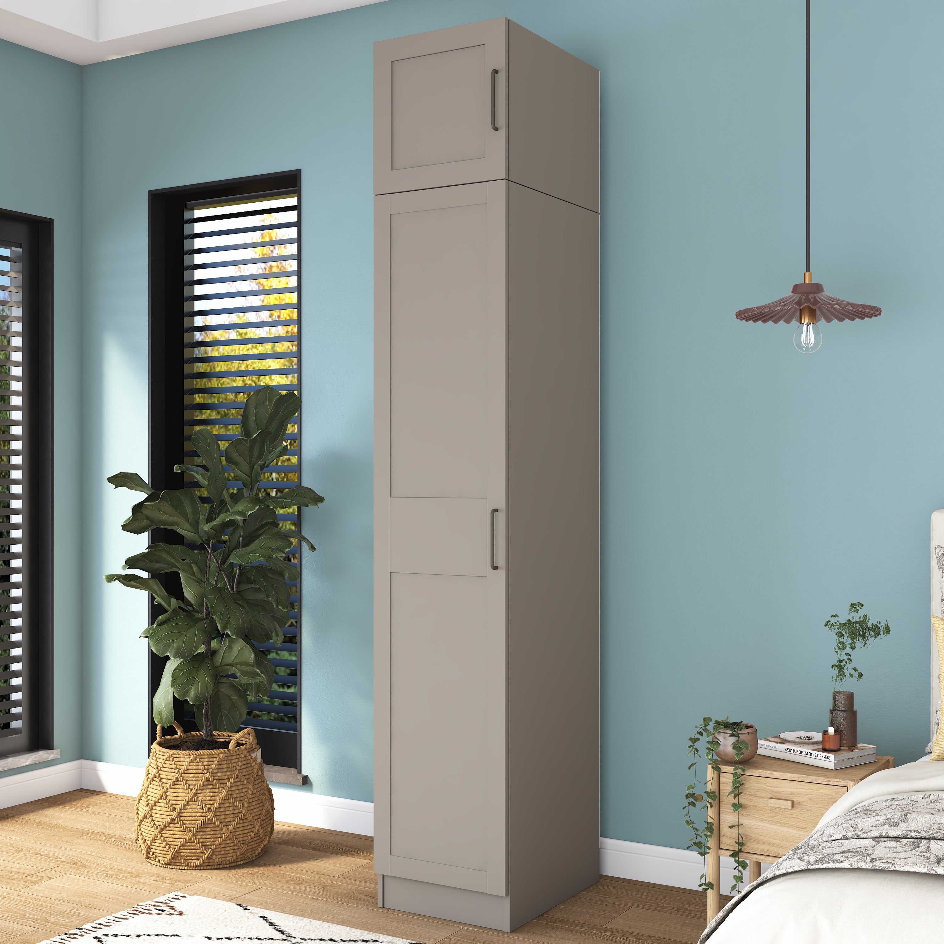 Rani BA313 Membran Kapaklı Gardırop Tek Kapaklı 6 Raflı Elbise Dolabı Kumtaşı