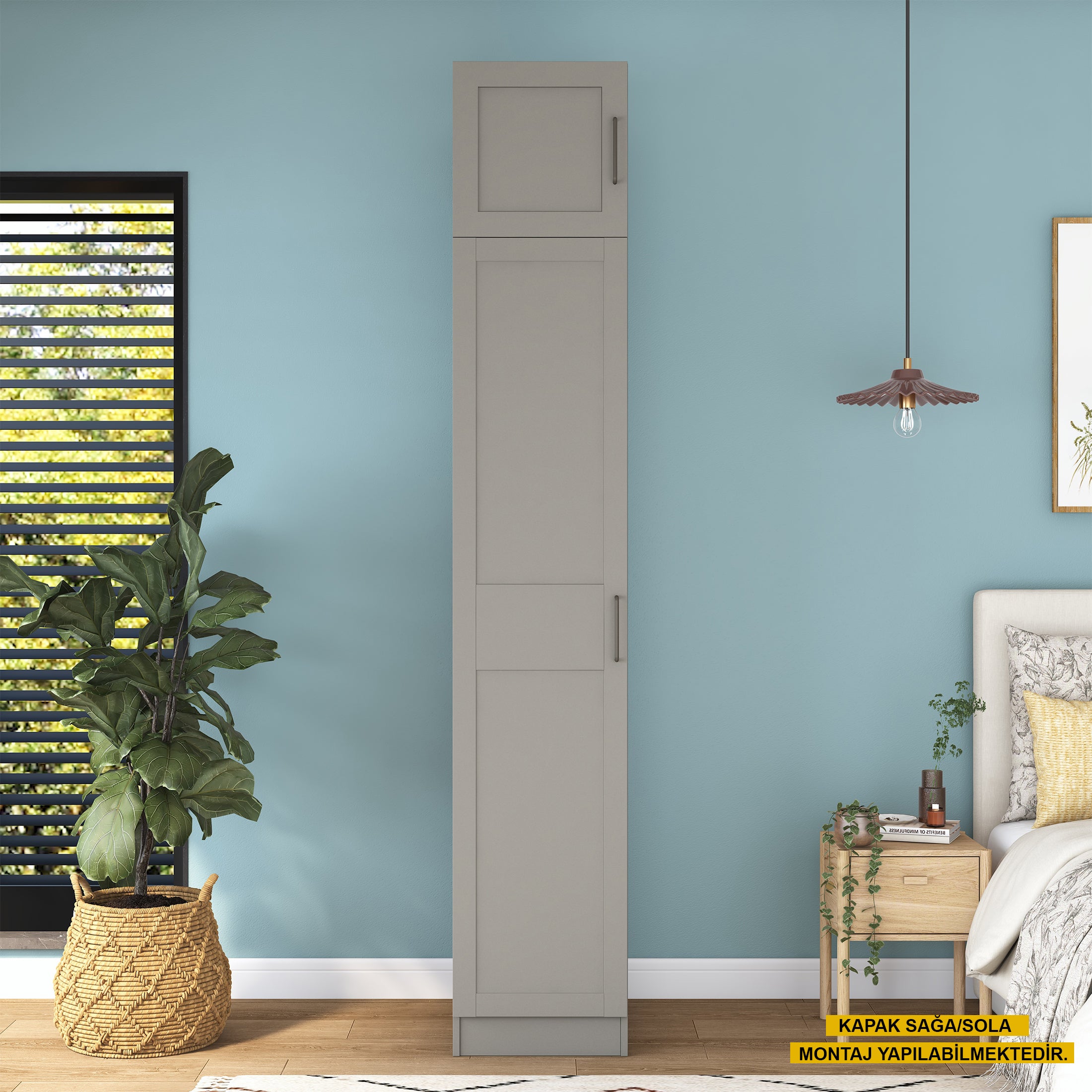 Rani BA313 Membran Kapaklı Gardırop Tek Kapaklı 6 Raflı Elbise Dolabı Kumtaşı