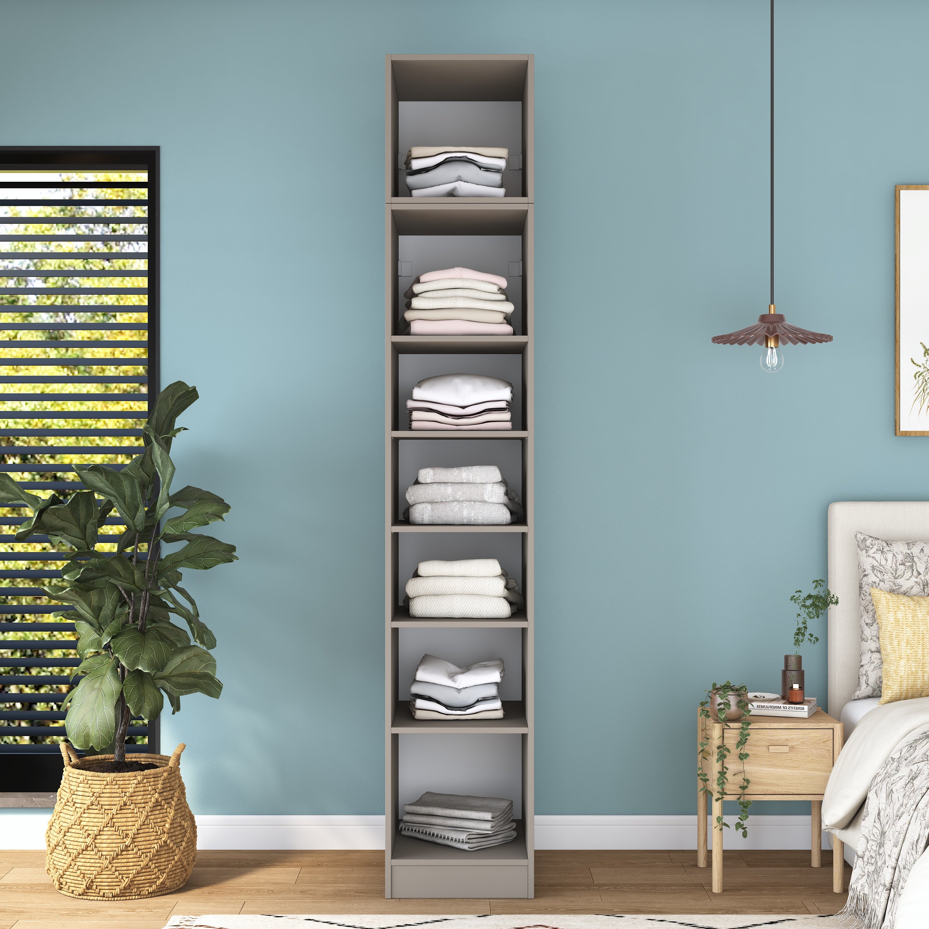 Rani BA313 Membran Kapaklı Gardırop Tek Kapaklı 6 Raflı Elbise Dolabı Kumtaşı