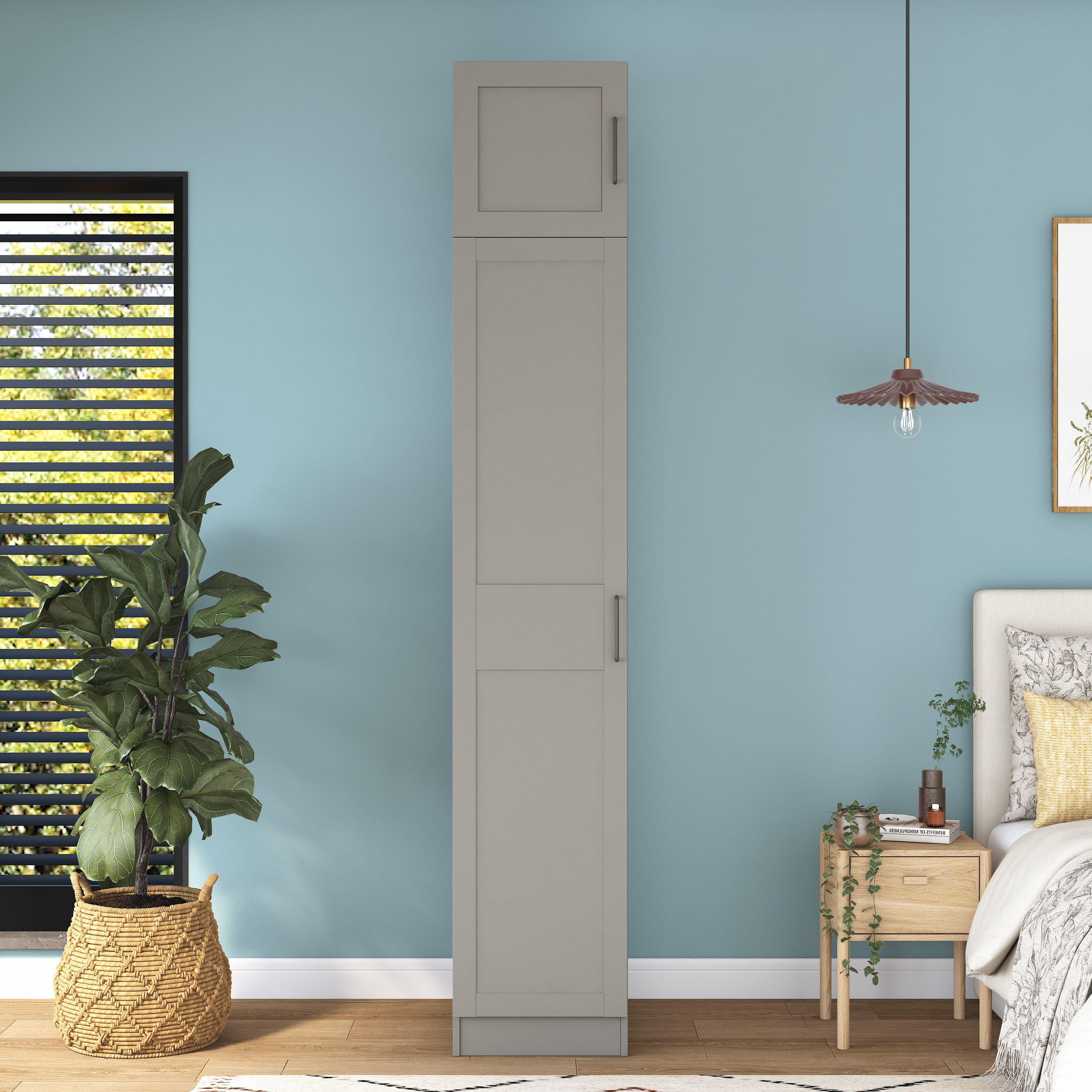 Rani BA313 Membran Kapaklı Gardırop Tek Kapaklı 6 Raflı Elbise Dolabı Kumtaşı