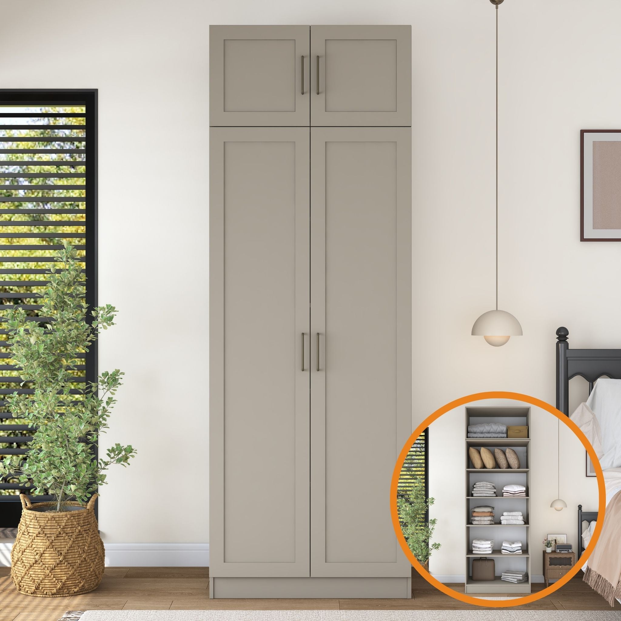 Rani BA336 Membran Kapaklı Gardırop 2 Kapaklı 5 Raflı Elbise Dolabı Kumtaşı