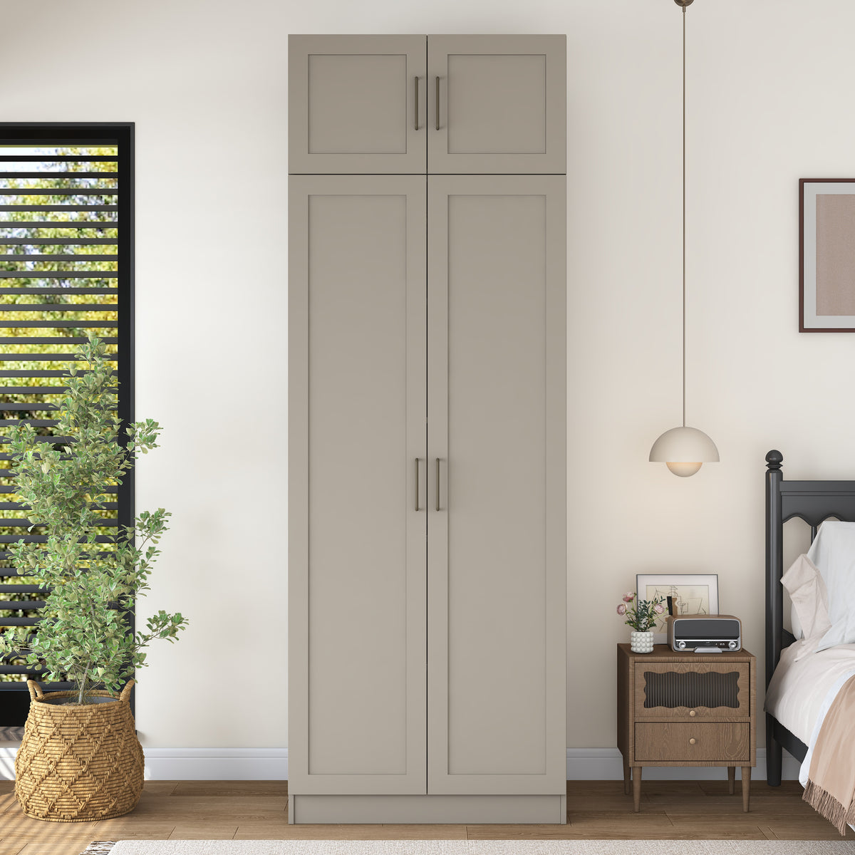 Rani BA336 Membran Kapaklı Gardırop 2 Kapaklı 5 Raflı Elbise Dolabı Kumtaşı