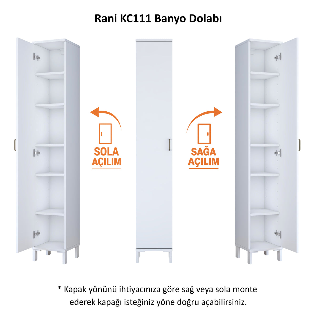 Rani KC111 Banyo Dolabı Tek Kapaklı 5 Raflı Çok Amaçlı Dolap Beyaz
