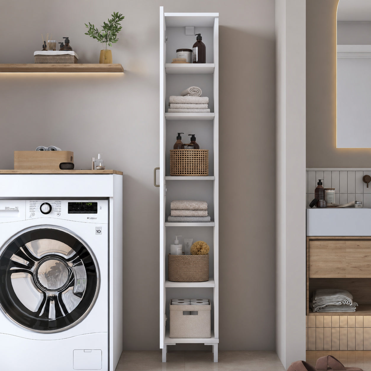 Rani KC111 Banyo Dolabı Tek Kapaklı 5 Raflı Çok Amaçlı Dolap Beyaz