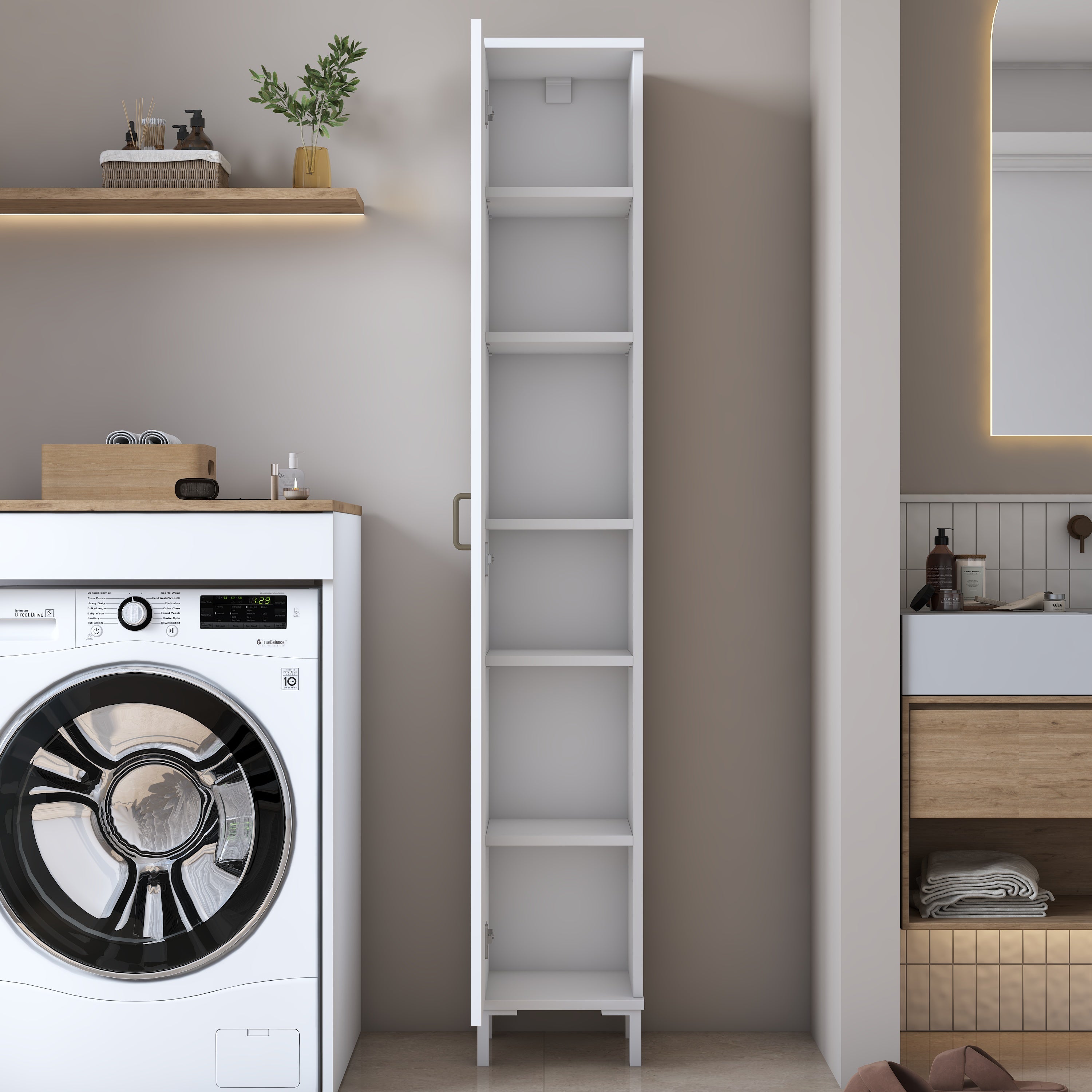 Rani KC111 Banyo Dolabı Tek Kapaklı 5 Raflı Çok Amaçlı Dolap Beyaz